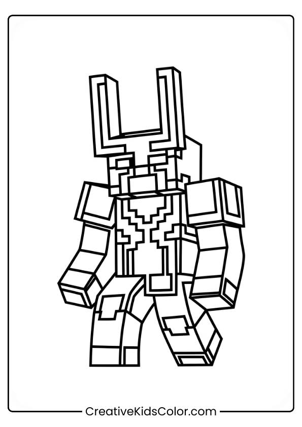 The Warden, A Blocky Humanoid Figure With Upward-Pointing Horns, Stands In A Detailed Pose, Adorned With Patterns And Blocks.