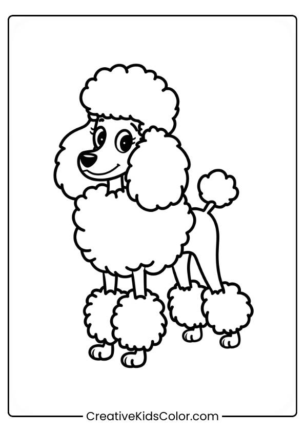 Poodle With Curly Coat Standing Upright With A Cheerful Expression In A Dog Coloring Page.