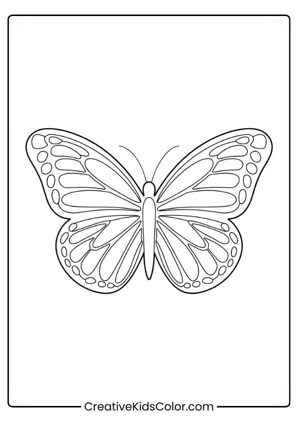 Schmetterlings Ausmalbild Mit Einem Schönen Schmetterling, Dessen Flügelartige Muster An Filigrane Blattadern Erinnern, Vor Einem Schlichten Hintergrund.
