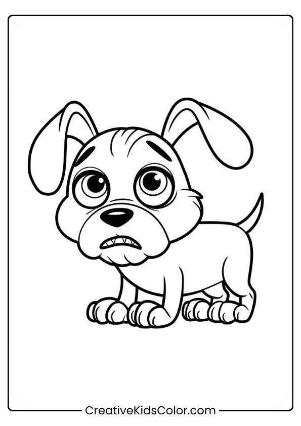 Tired Puppy With Droopy Ears And Curious Eyes In A Dog Coloring Page.