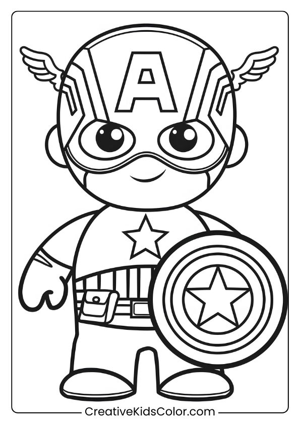Among Us Captain America Coloring Page Featuring The Superhero’s Helmet And Star-Emblazoned Shield.
