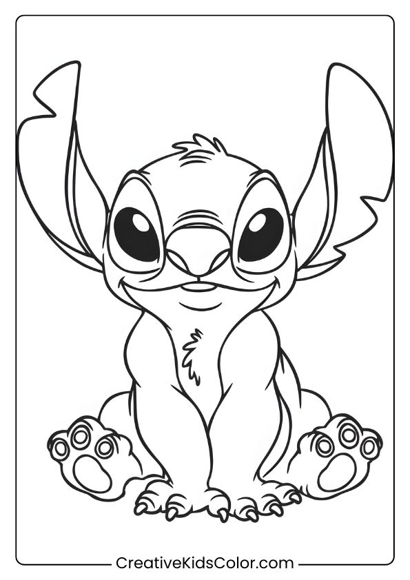 Baby Stitch Sits With A Curious Expression In This Cute Coloring Page.