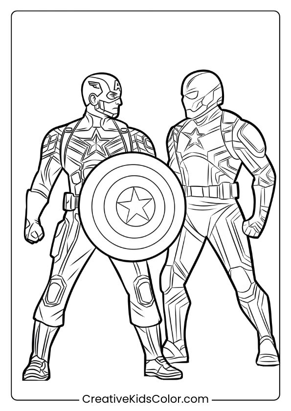 Captain America Coloring Page Showing The Hero Battling A Hydra Agent In A Dramatic Action Pose.