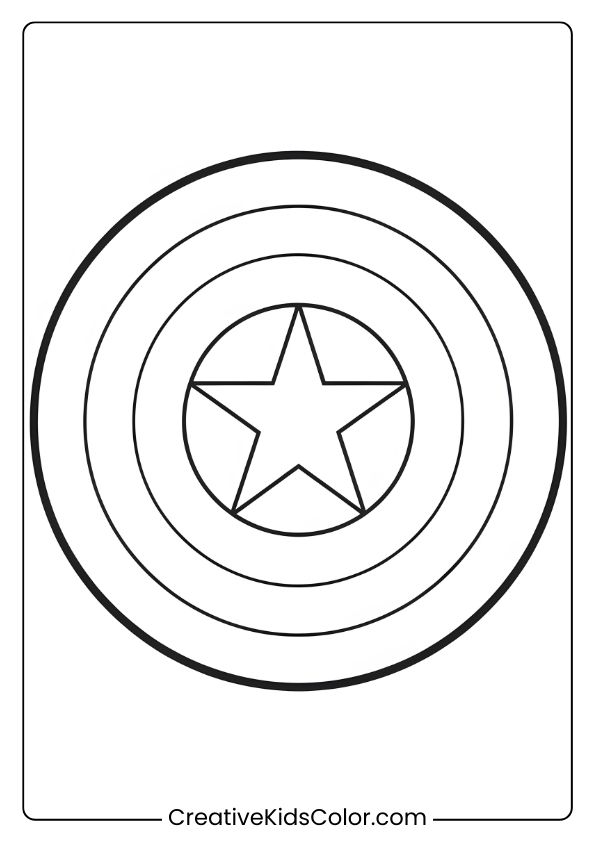 Captain America’s Shield Coloring Page Showcasing A Classic Circular Design With A Star In The Center.
