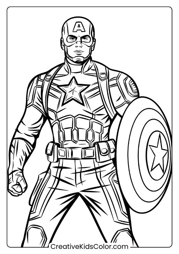 Captain America The Winter Soldier Coloring Page Showcasing The Hero In His Detailed Suit And Shield.