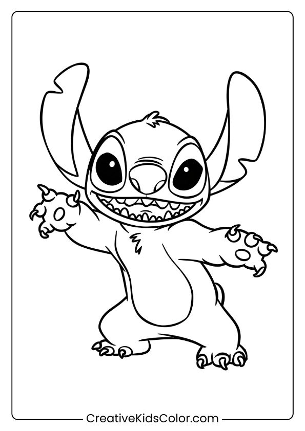 Stitch, With A Playful Grin, Poses In This Fun Disney-Inspired Coloring Page.