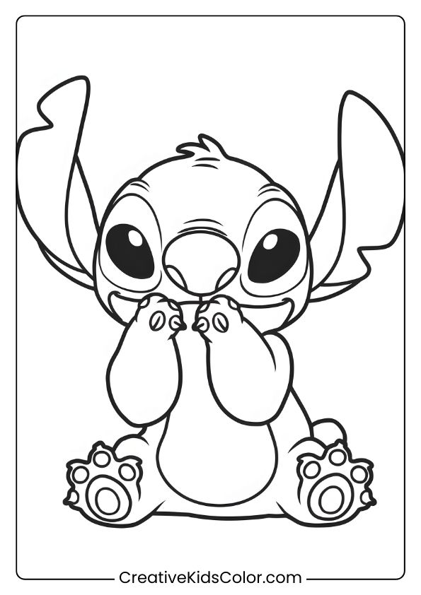 A Kawaii Stitch Sits Thoughtfully In This Playful Coloring Page.