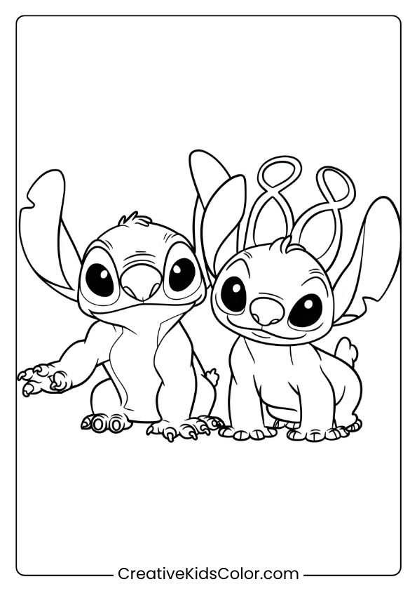 Stitch And Angel Are Posing Together In This Adorable Coloring Page.