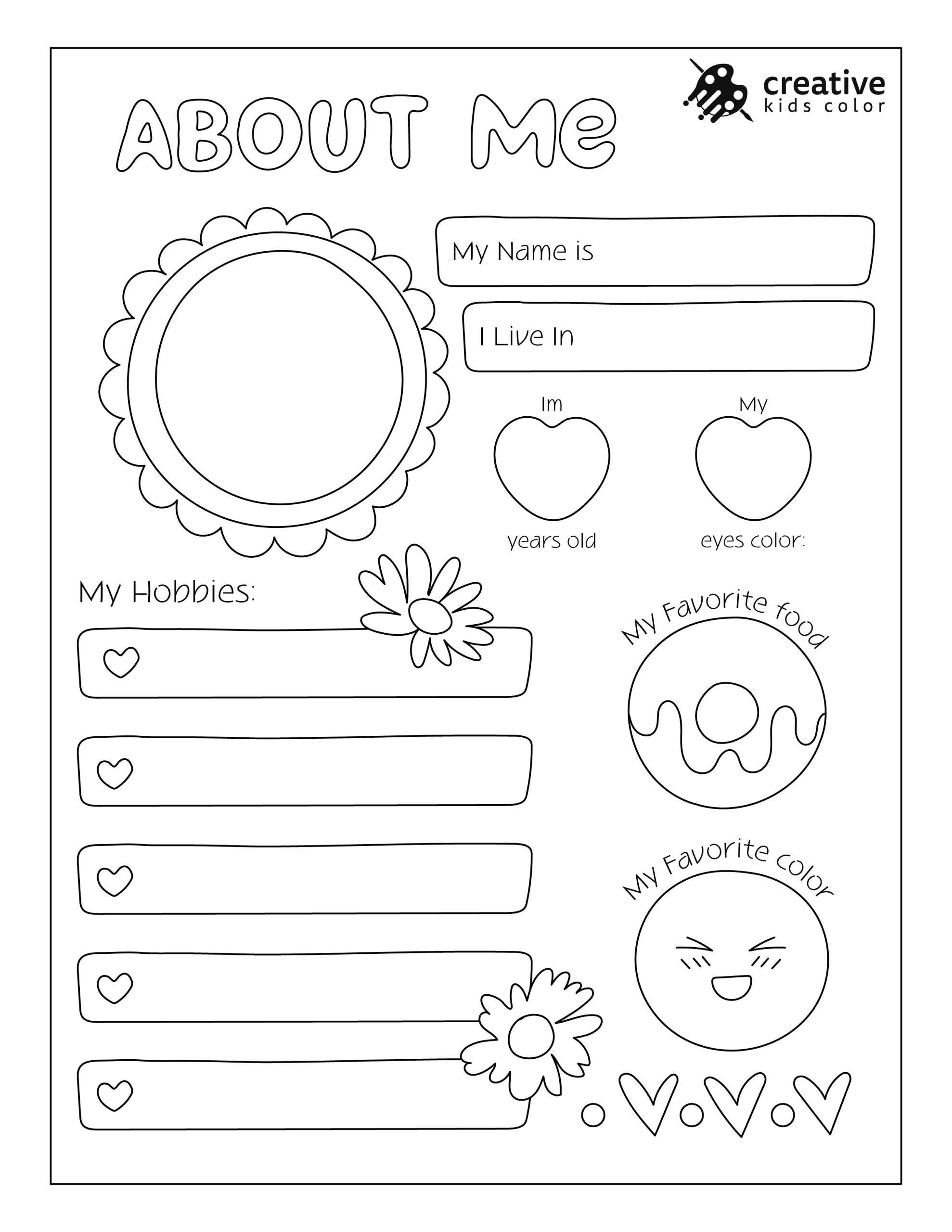 Adorable All About Me Worksheet For Girls With Sections For Favorites, Hobbies, And Fun Facts.