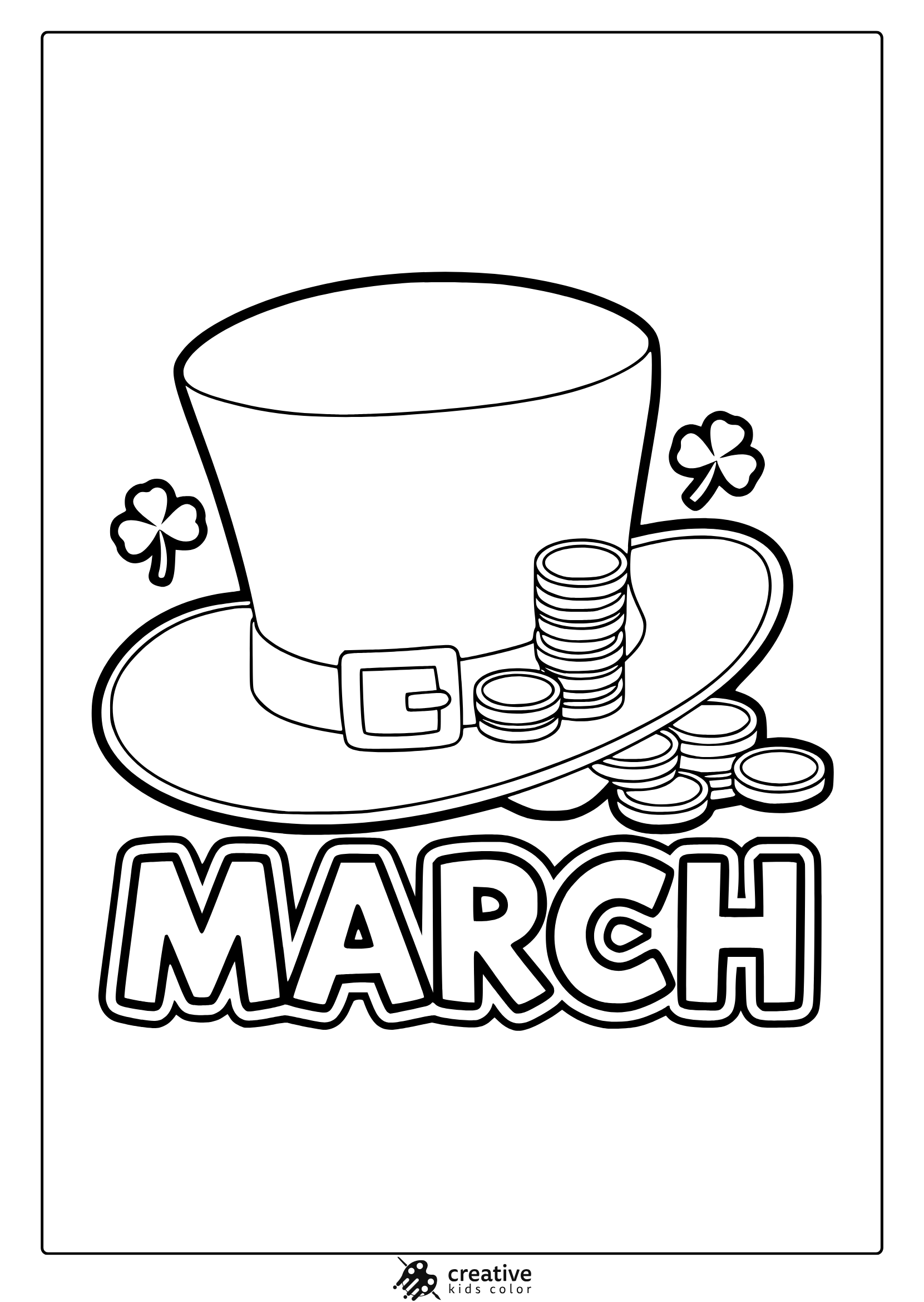 A St. Patrick’s Day Coloring Page Featuring A Leprechaun’s Hat, Gold Coins, And Clovers For A Festive Design.