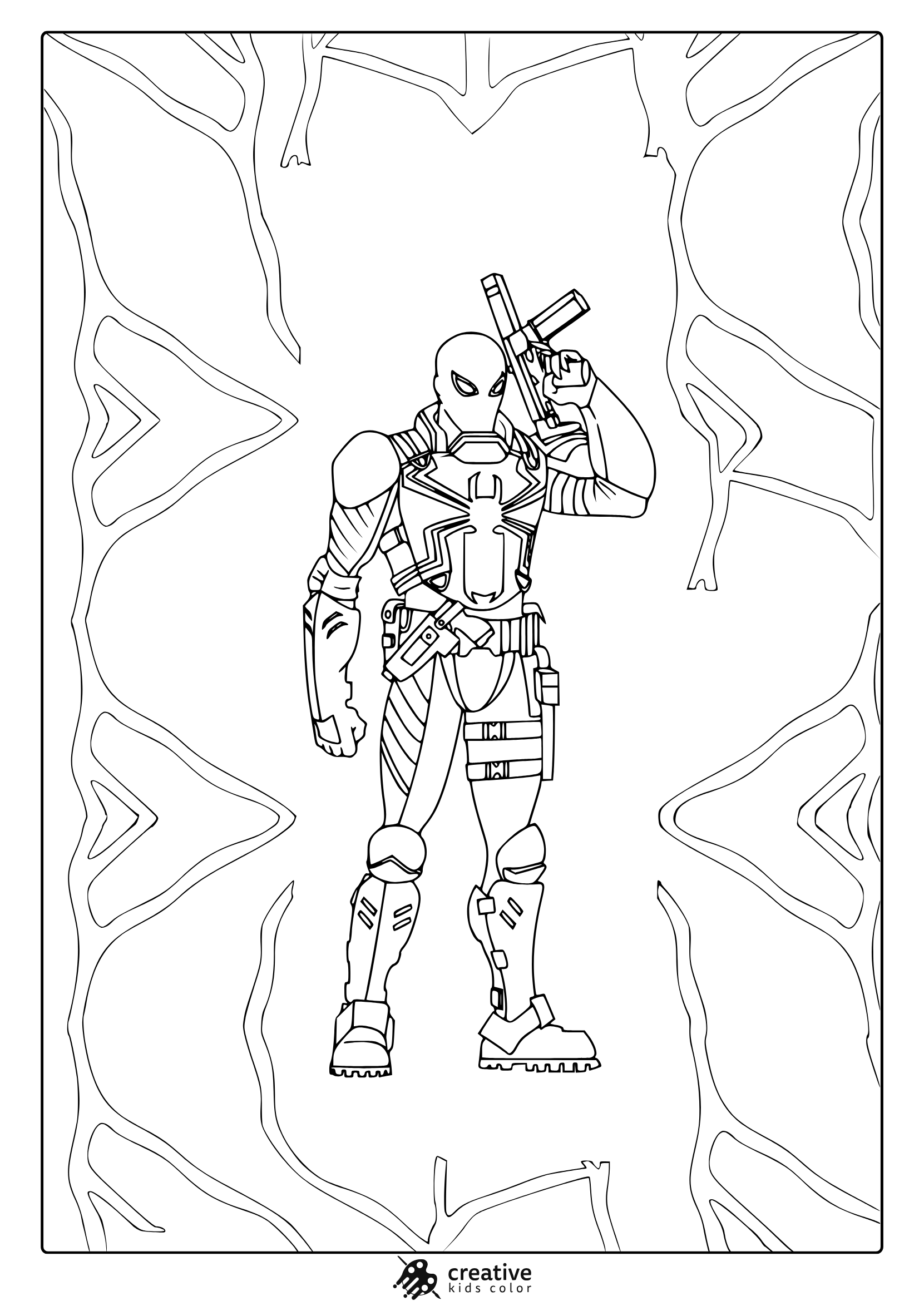 Agent Venom Coloring Page With Tactical Armor Details And Spider-Mask Design.