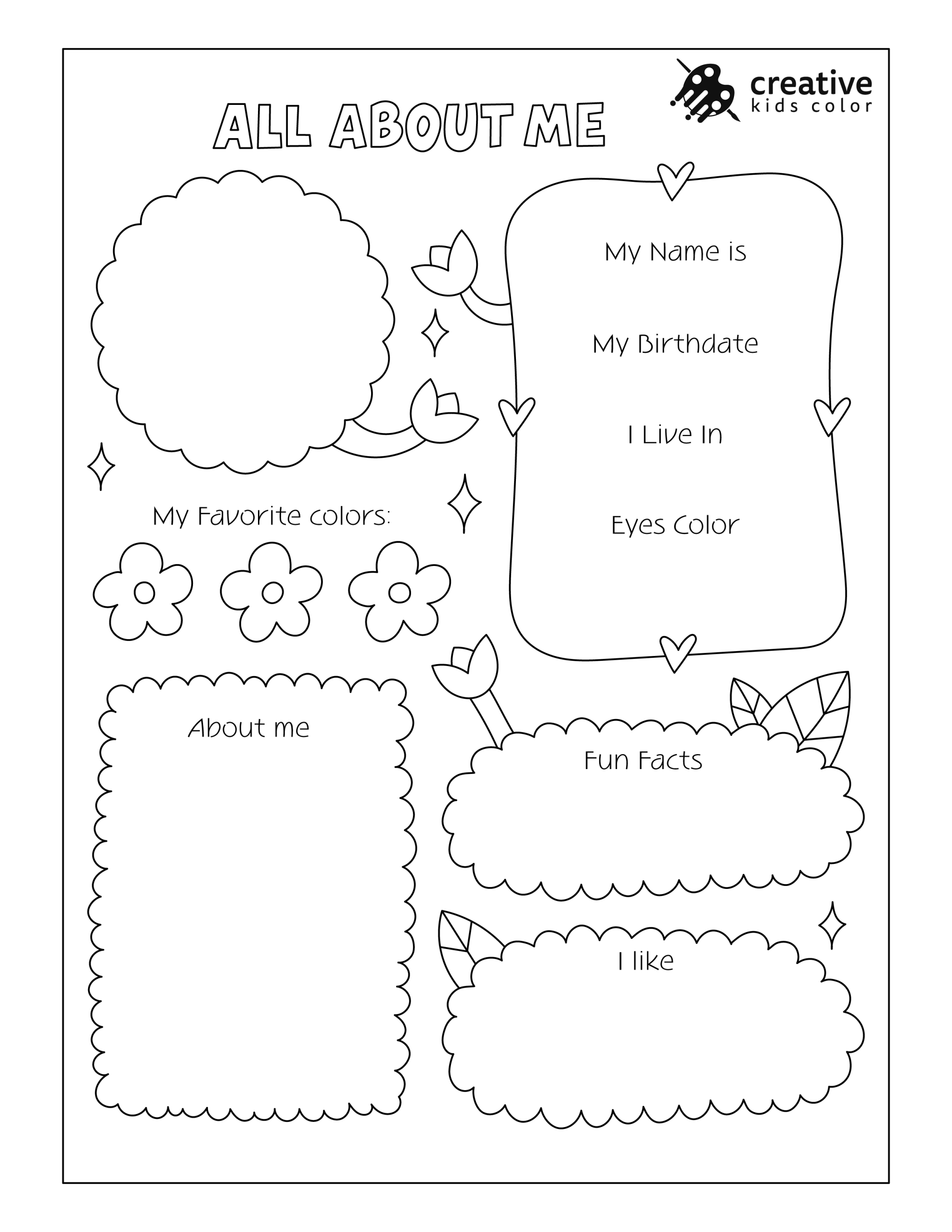 Lovely All About Me Worksheet For Girls To Share Their Name, Birthdate, And Favorite Activities.