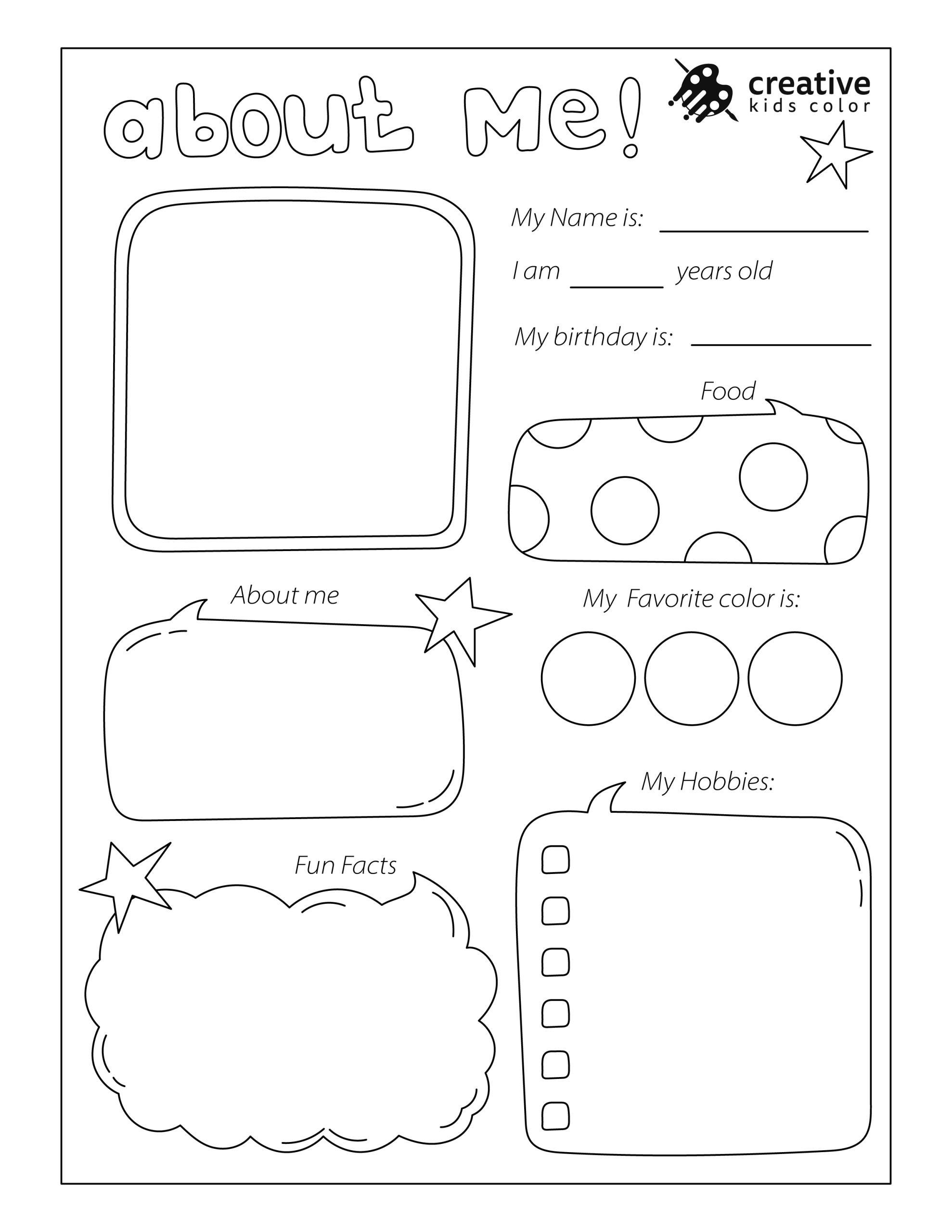 Easy All About Me Worksheet For Kindergarten Students With Age, Hobby, And Favorite Color Fields.