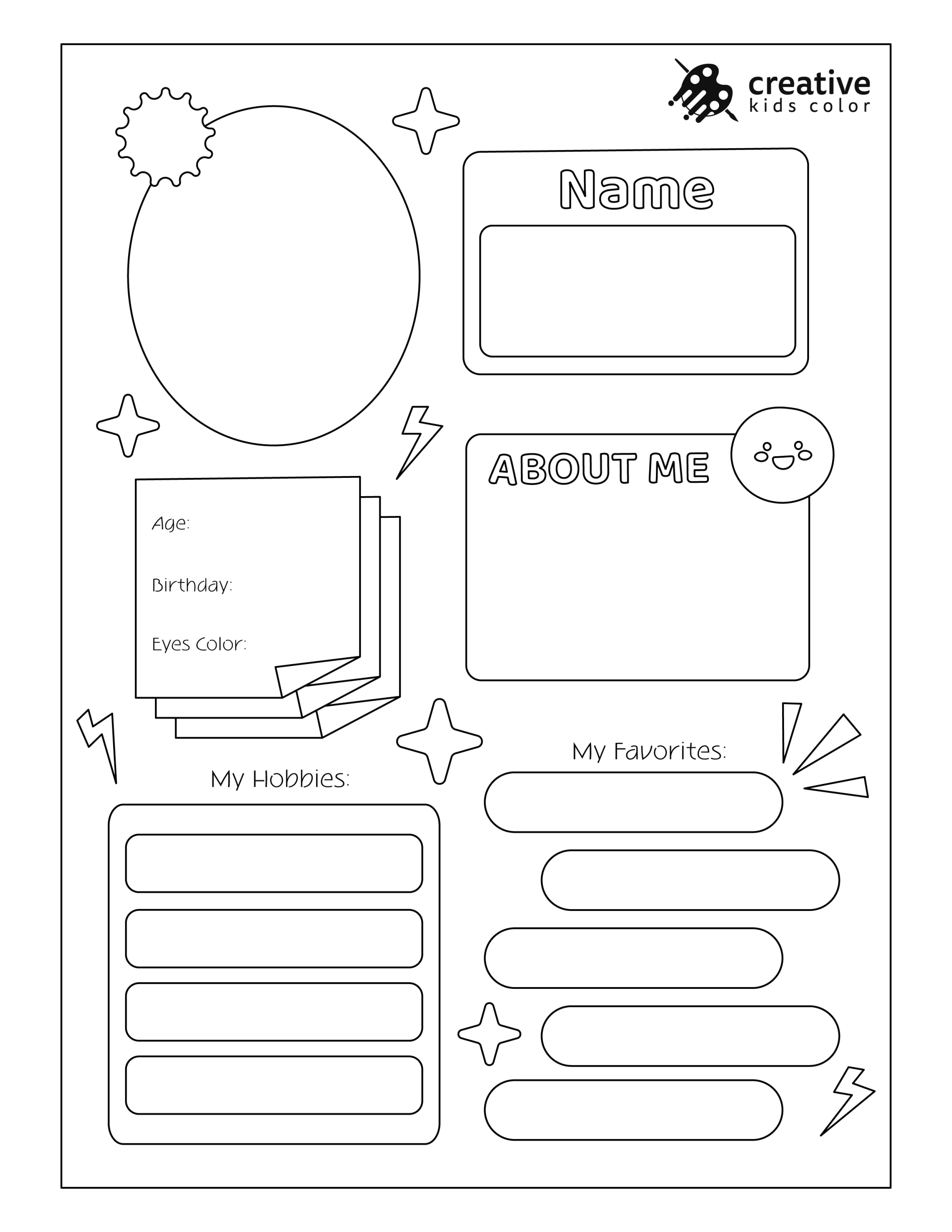 Printable All About Me Worksheet For Students To Describe Their Life, Hobbies, And Favorite Food.
