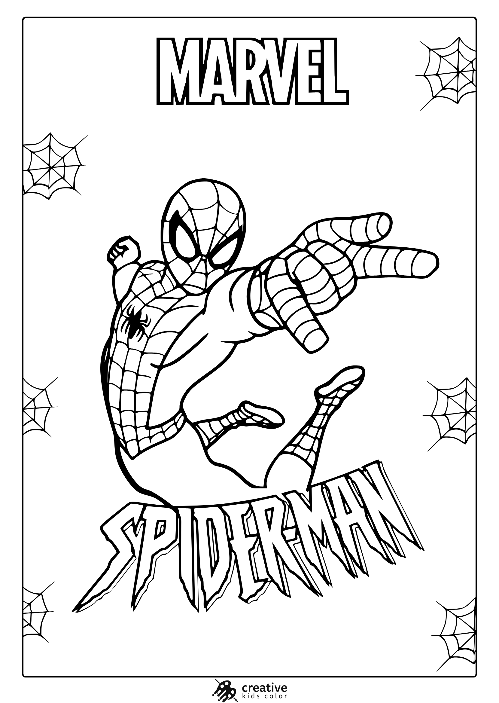 Amazing Spider-Man Coloring Page With Jumping Pose And Detailed Web Patterns.
