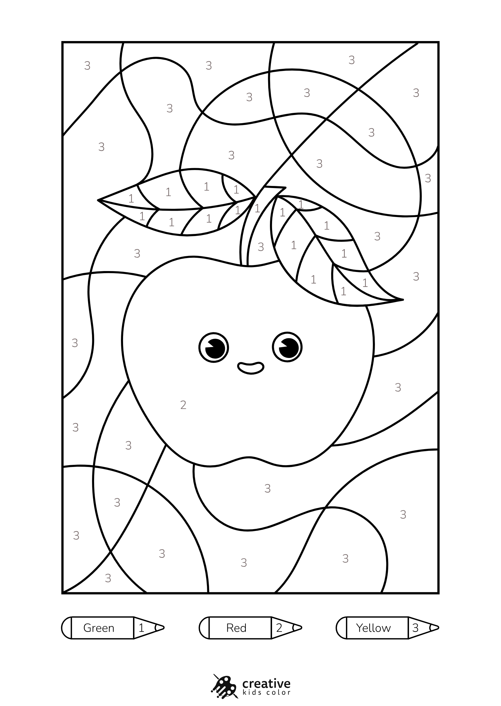 Apple Color By Number Coloring Page With Fun Details To Color In.