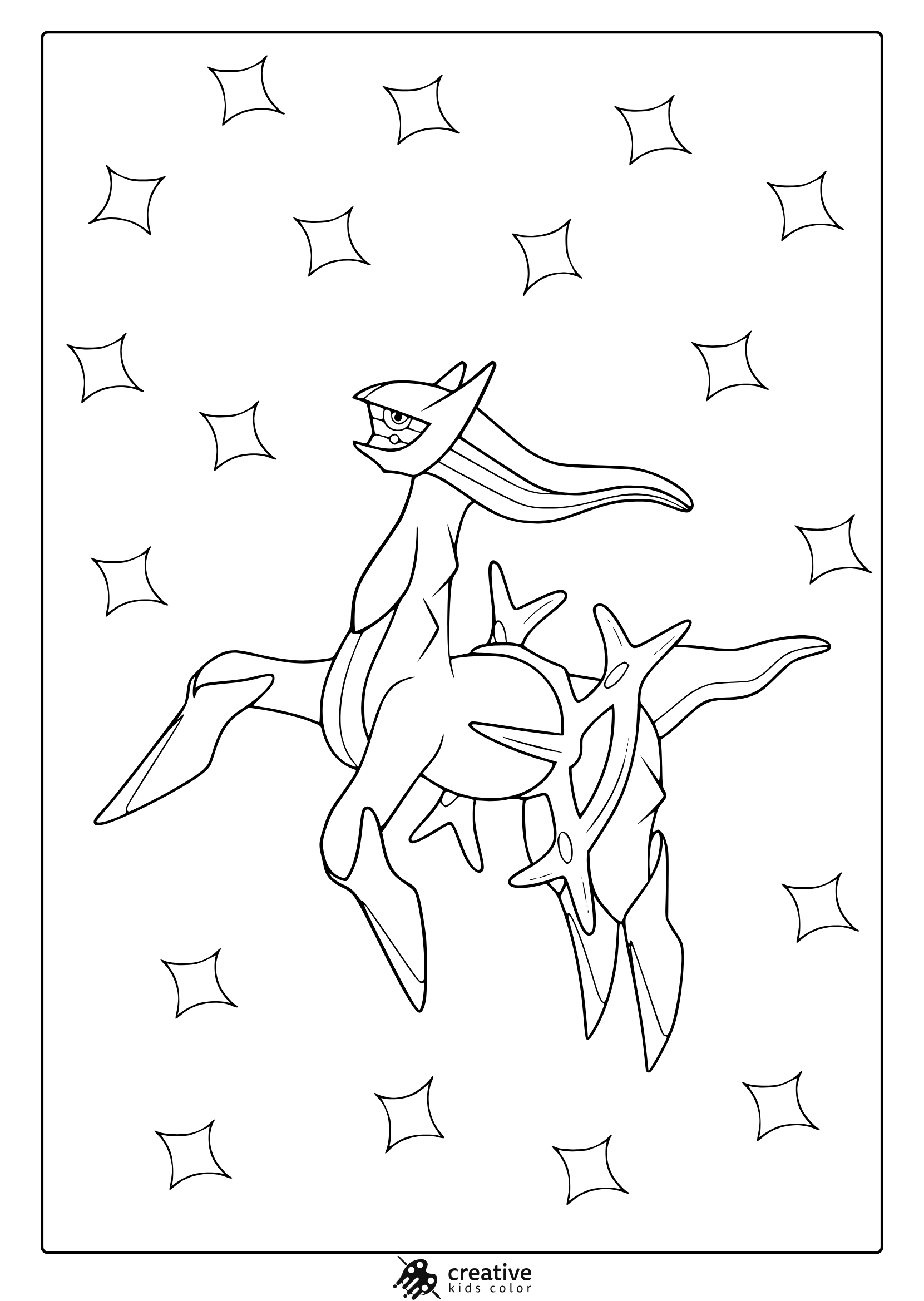 Arceus In A Bold Side View With Star Details In A Dramatic Pokémon Coloring Page.