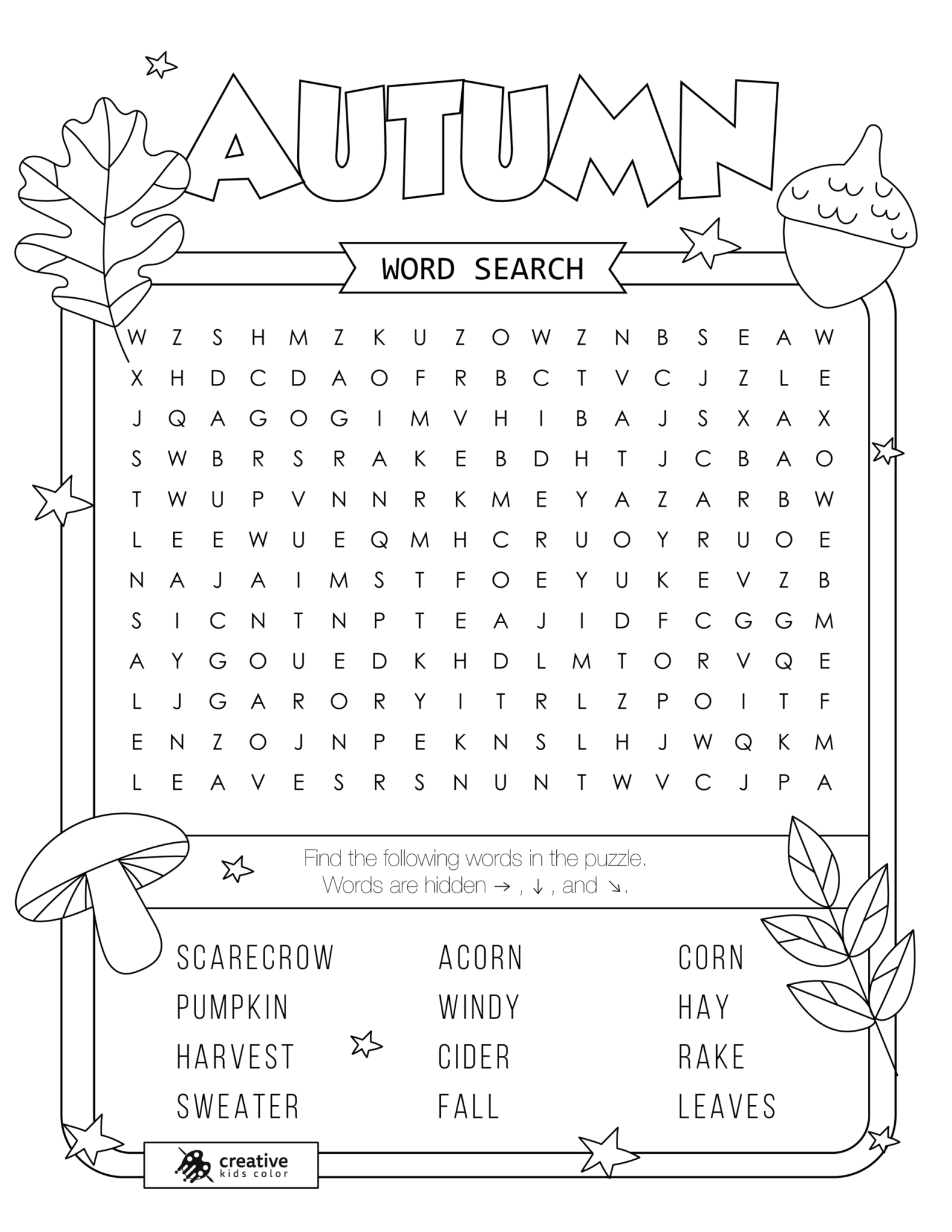 Autumn Word Search Puzzle (Free Printable PDF)