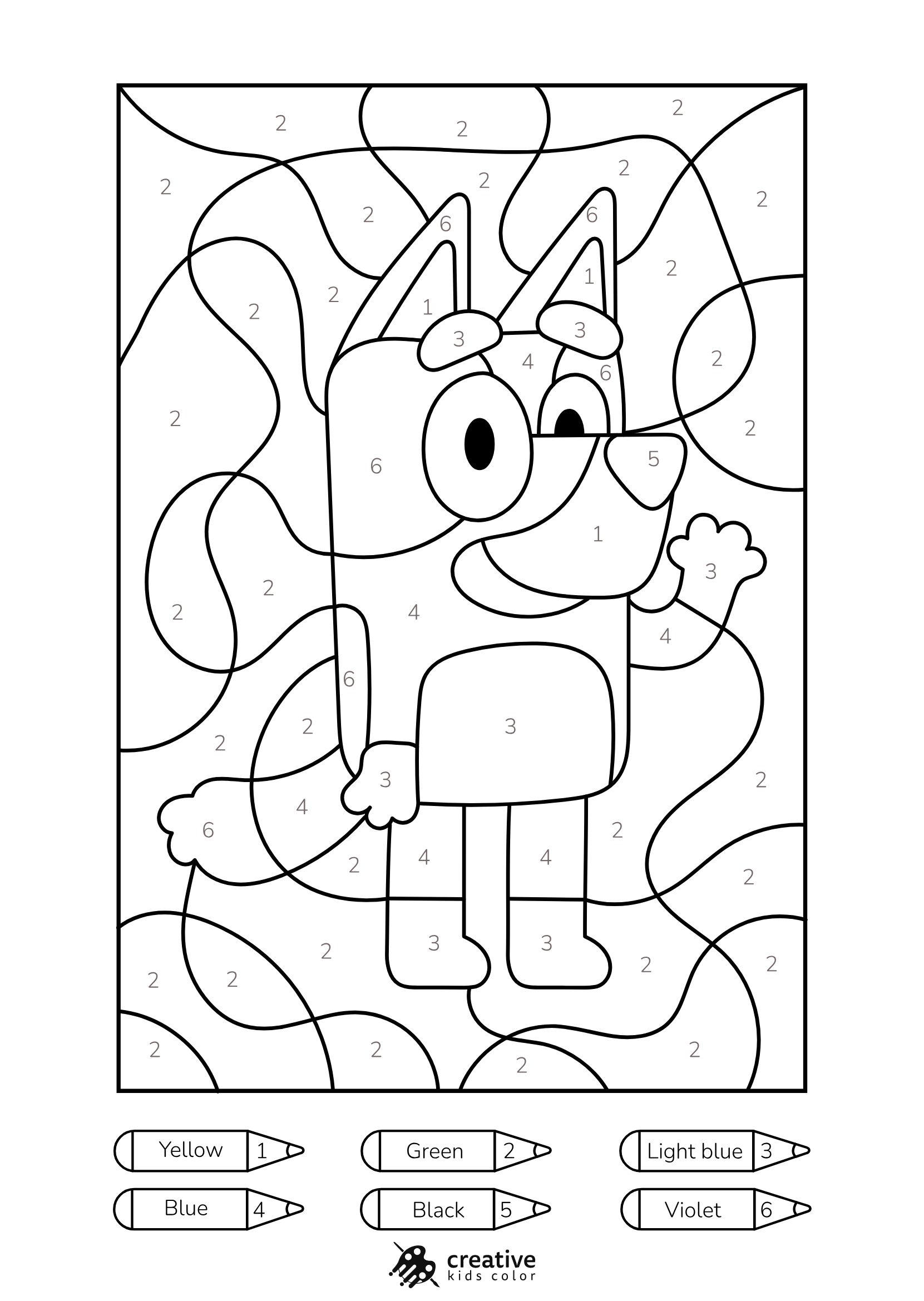 Bluey Color By Number Coloring Page With Fun Details To Color In.