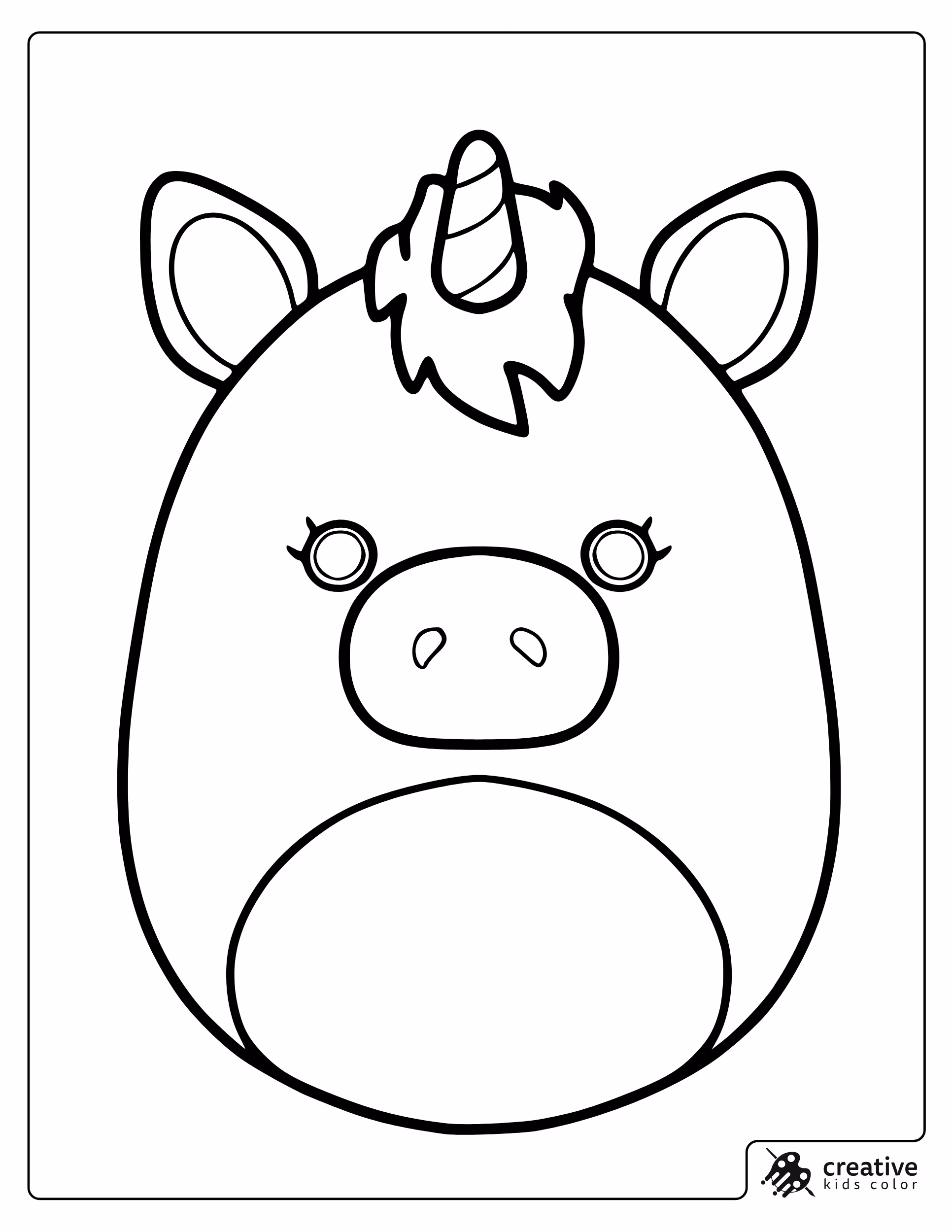 Celestina The Unicorn Squishmallow Coloring Page With Bows And Ears.
