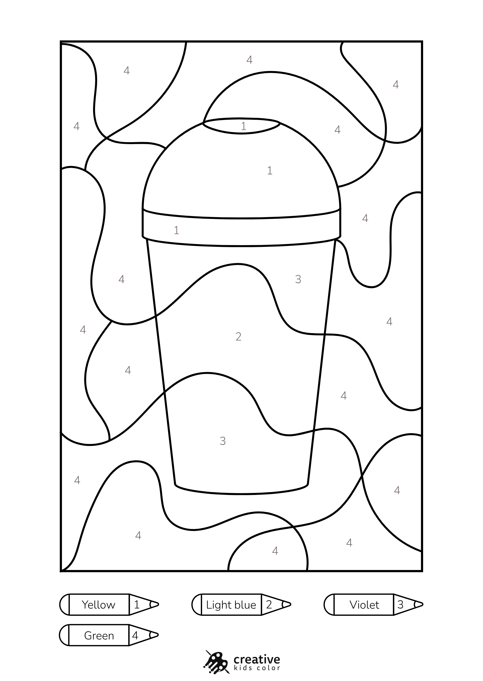Cocktail Color By Number Coloring Page With A Simple Tall Glass, Curved Shape, And A Striped Straw.