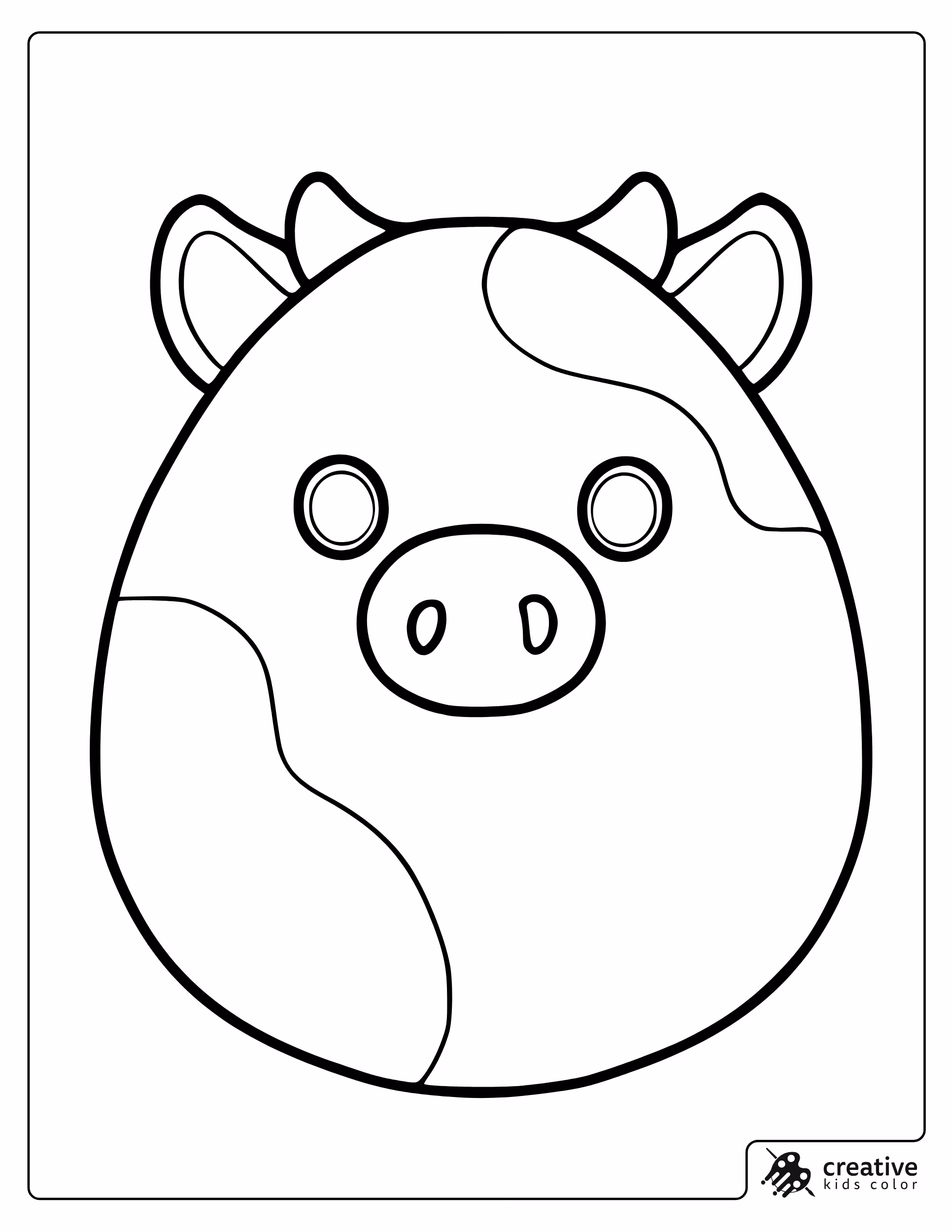 Connor The Cow Squishmallow Coloring Page With Rocks And Patches.