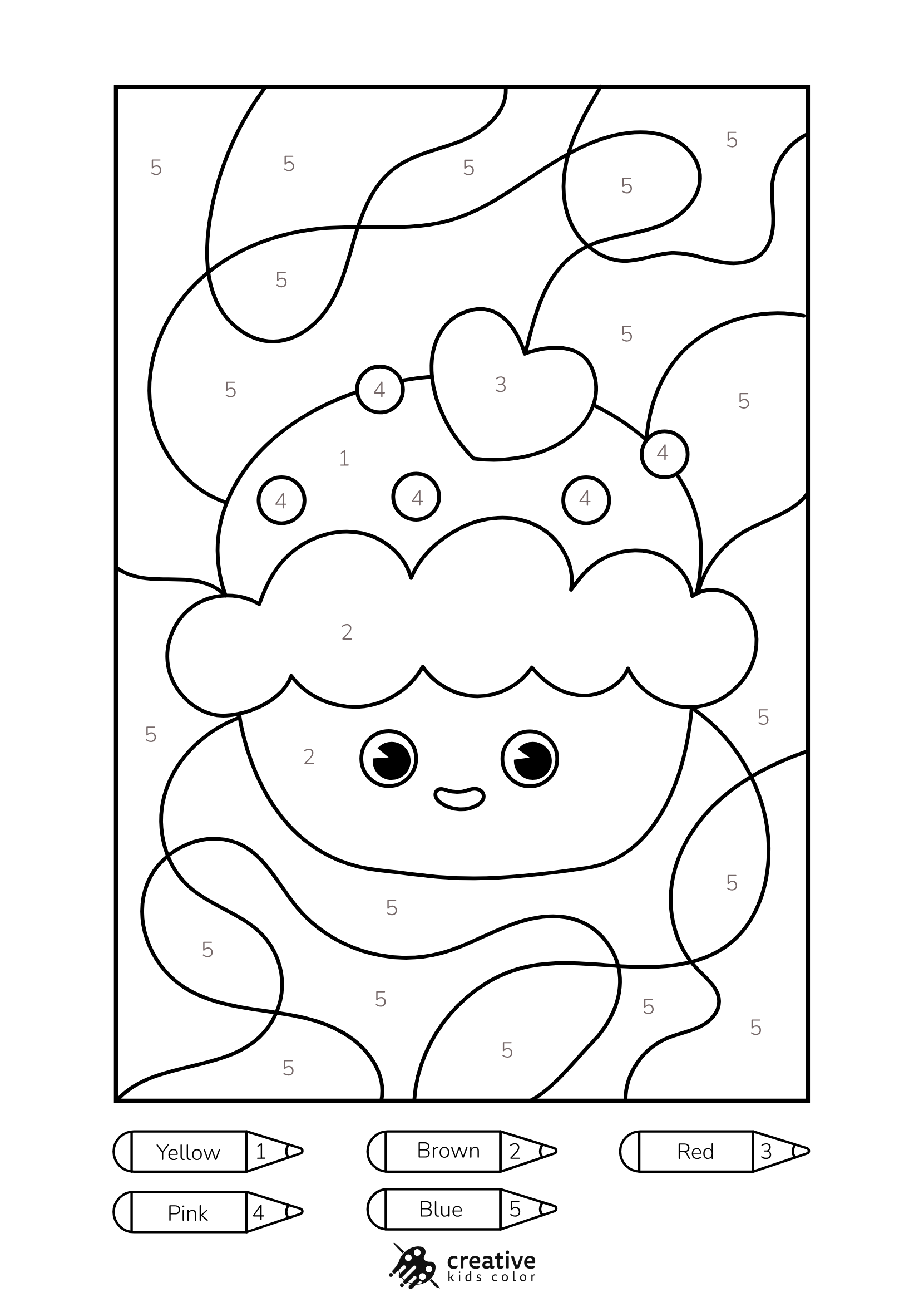 Cupcake Color By Number Coloring Page Showing A Cupcake With Smooth Pink Frosting, Colorful Sprinkles, And A Red Cherry.