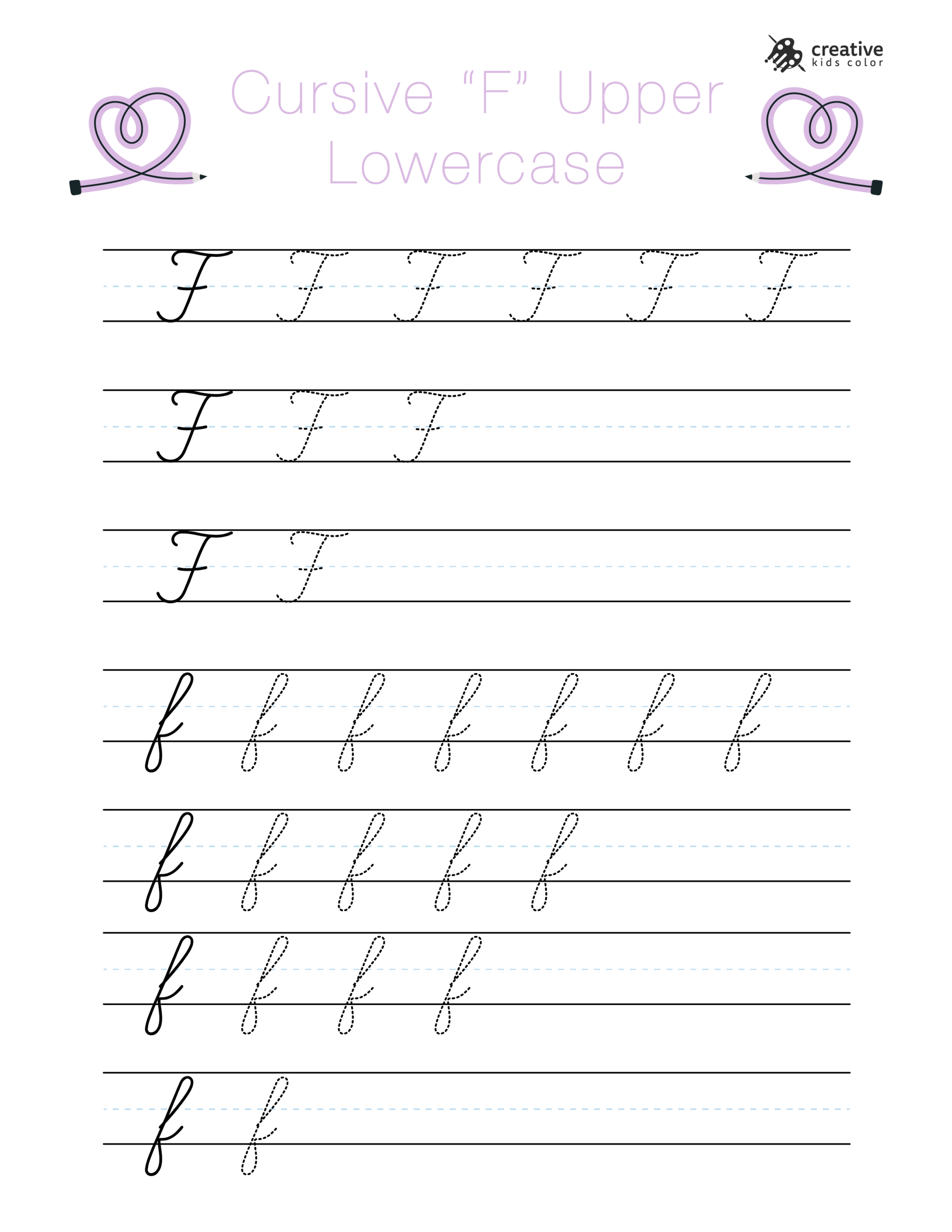 Cursive F Worksheet With Uppercase And Lowercase Letters For Handwriting Development.