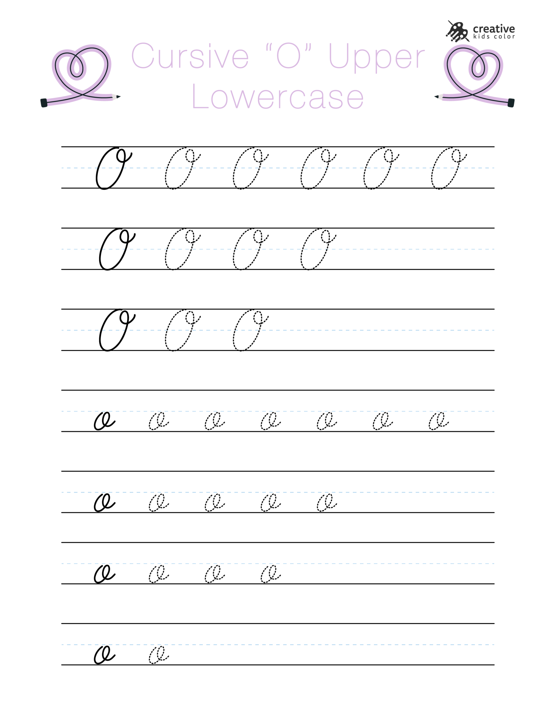 Cursive O Worksheet Showing Uppercase And Lowercase O For Cursive Handwriting.