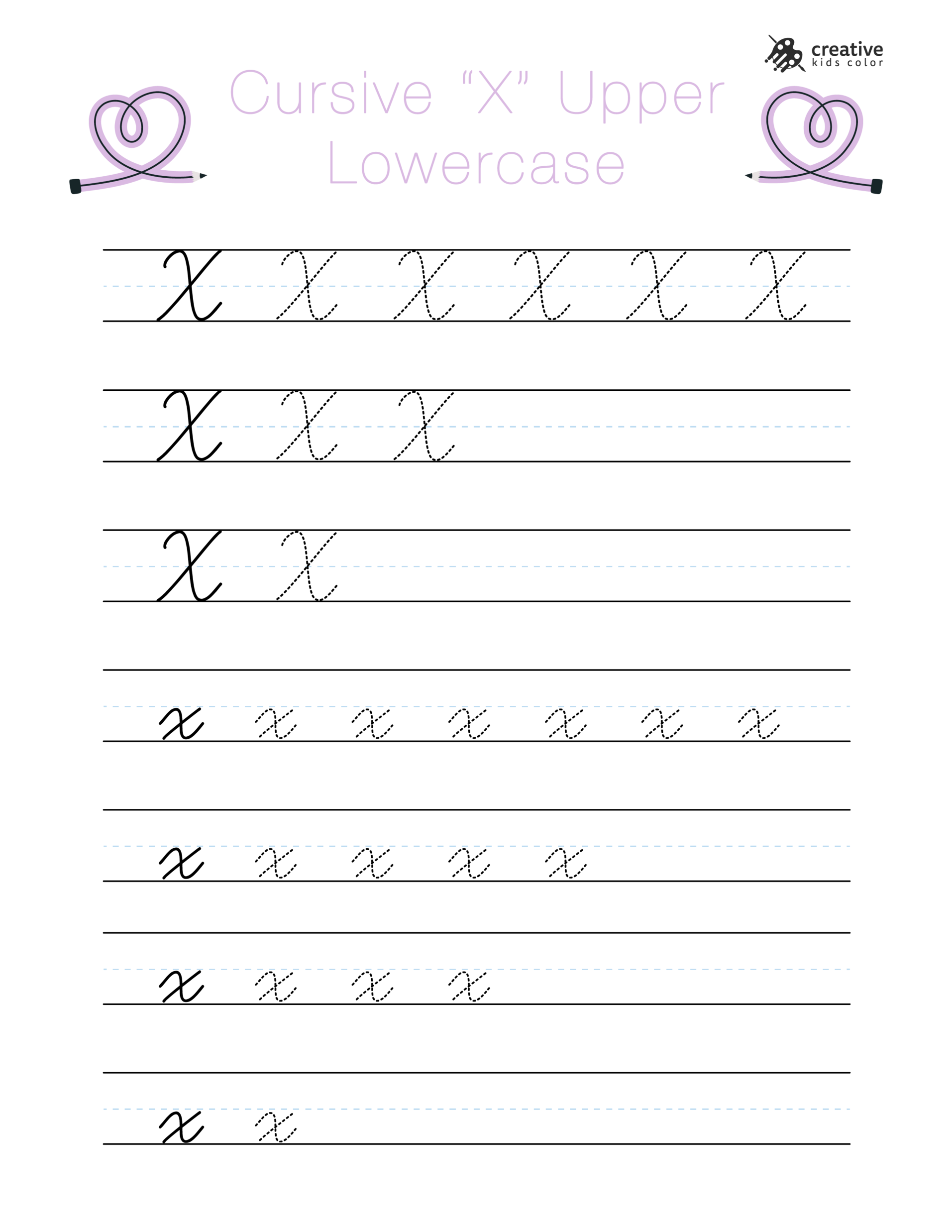 Cursive X Worksheet With Uppercase And Lowercase X For Handwriting Improvement.