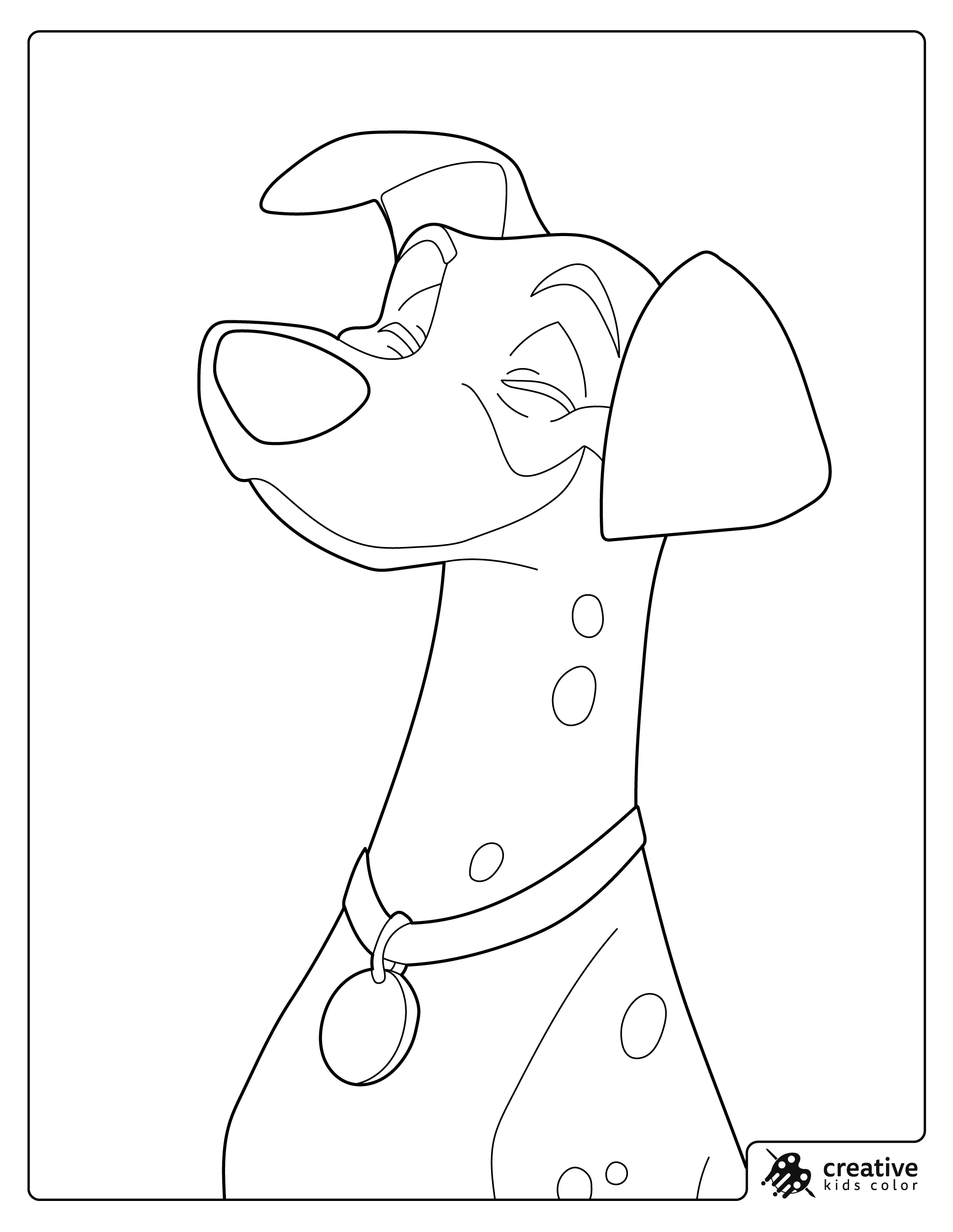 Dog Coloring Page Showing A Dalmatian With A Collar And Confident Expression.