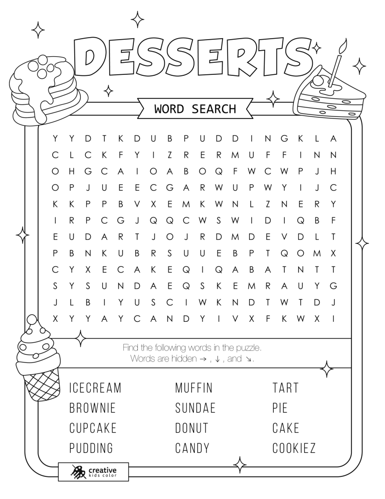 Desserts Word Search Puzzle Free Printable Pdf