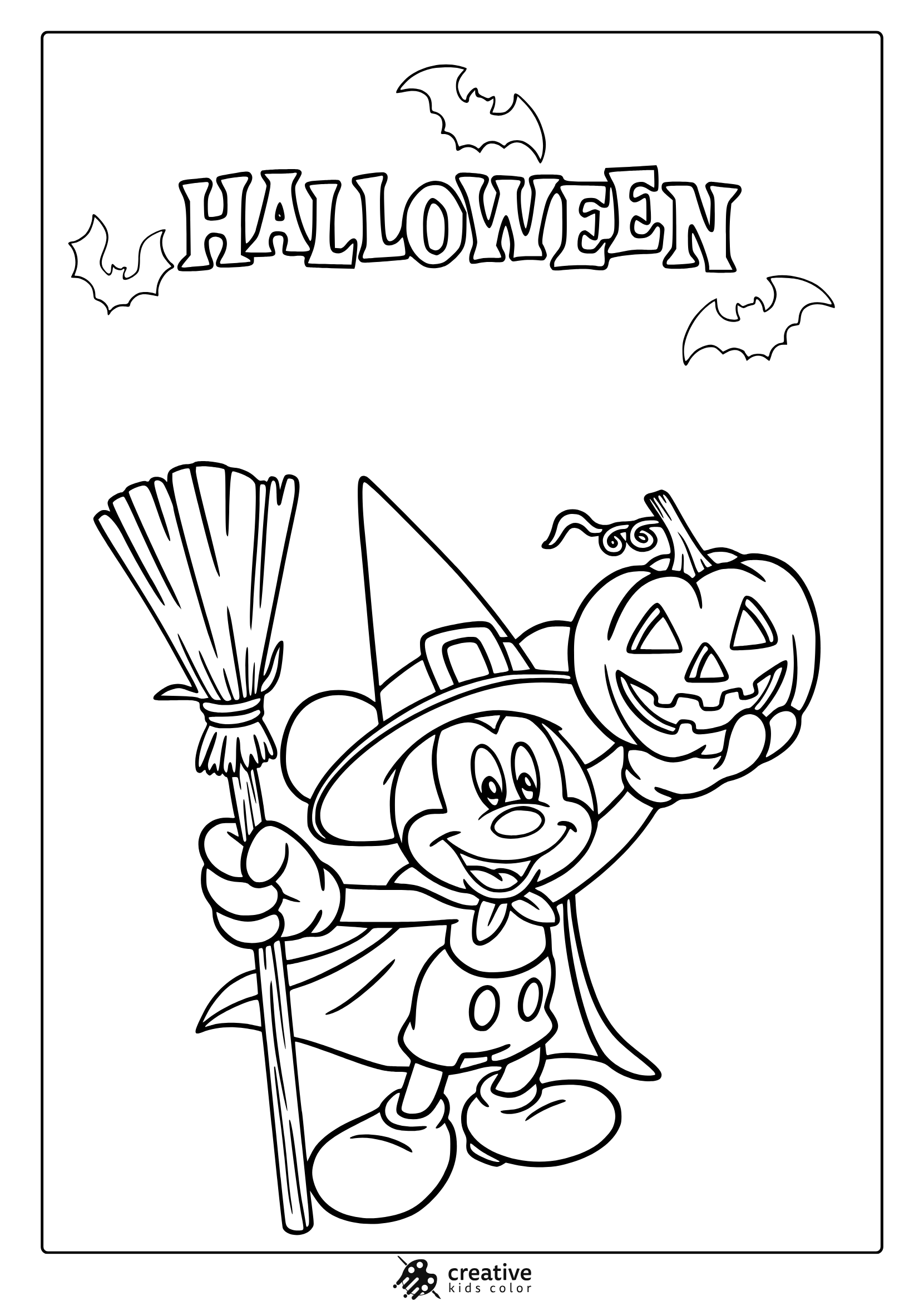 Mickey Mouse Coloring Page Dressed As A Witch.