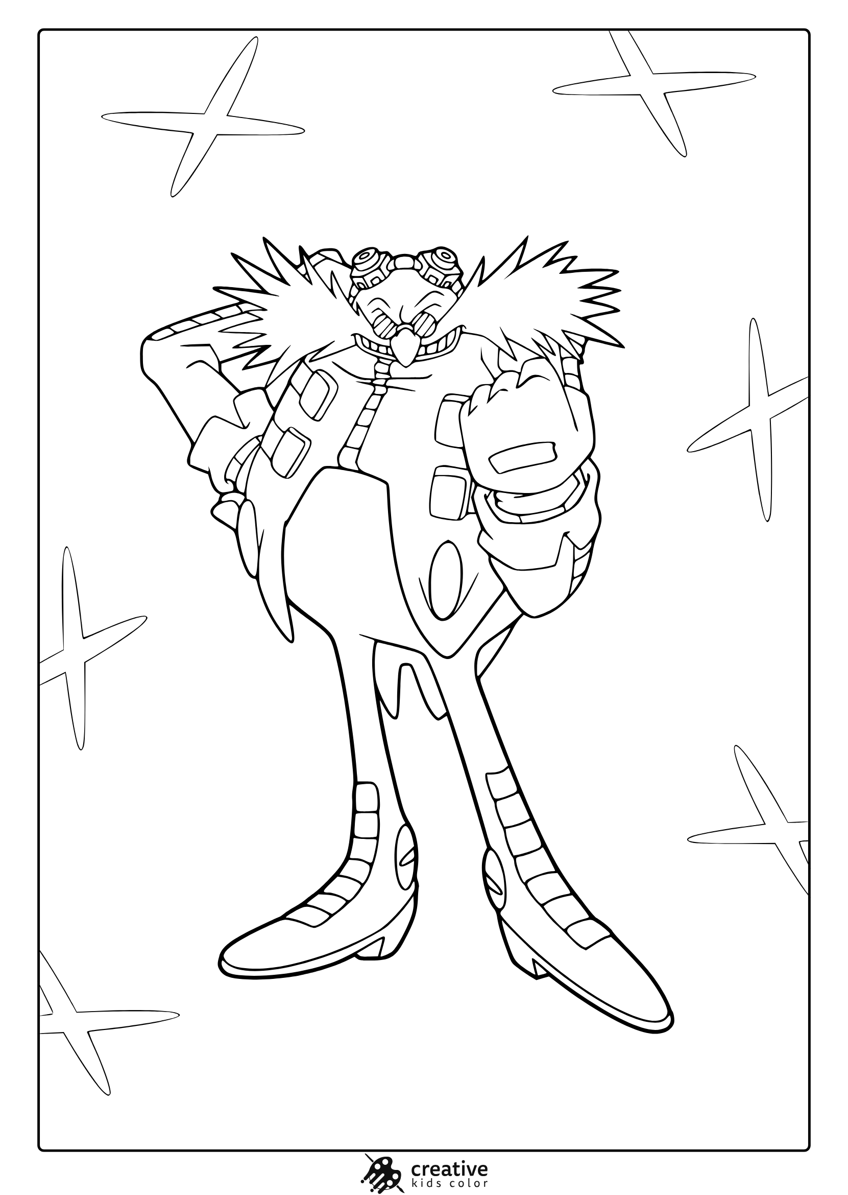 Coloring Page With Doctor Eggman In Robotic Design With Star Background.