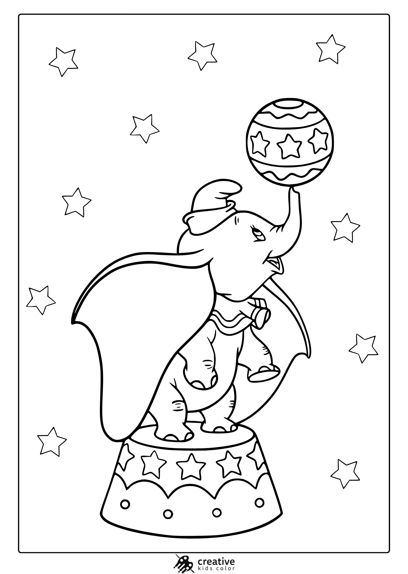 Dumbo Coloring Page Balancing On A Stand.