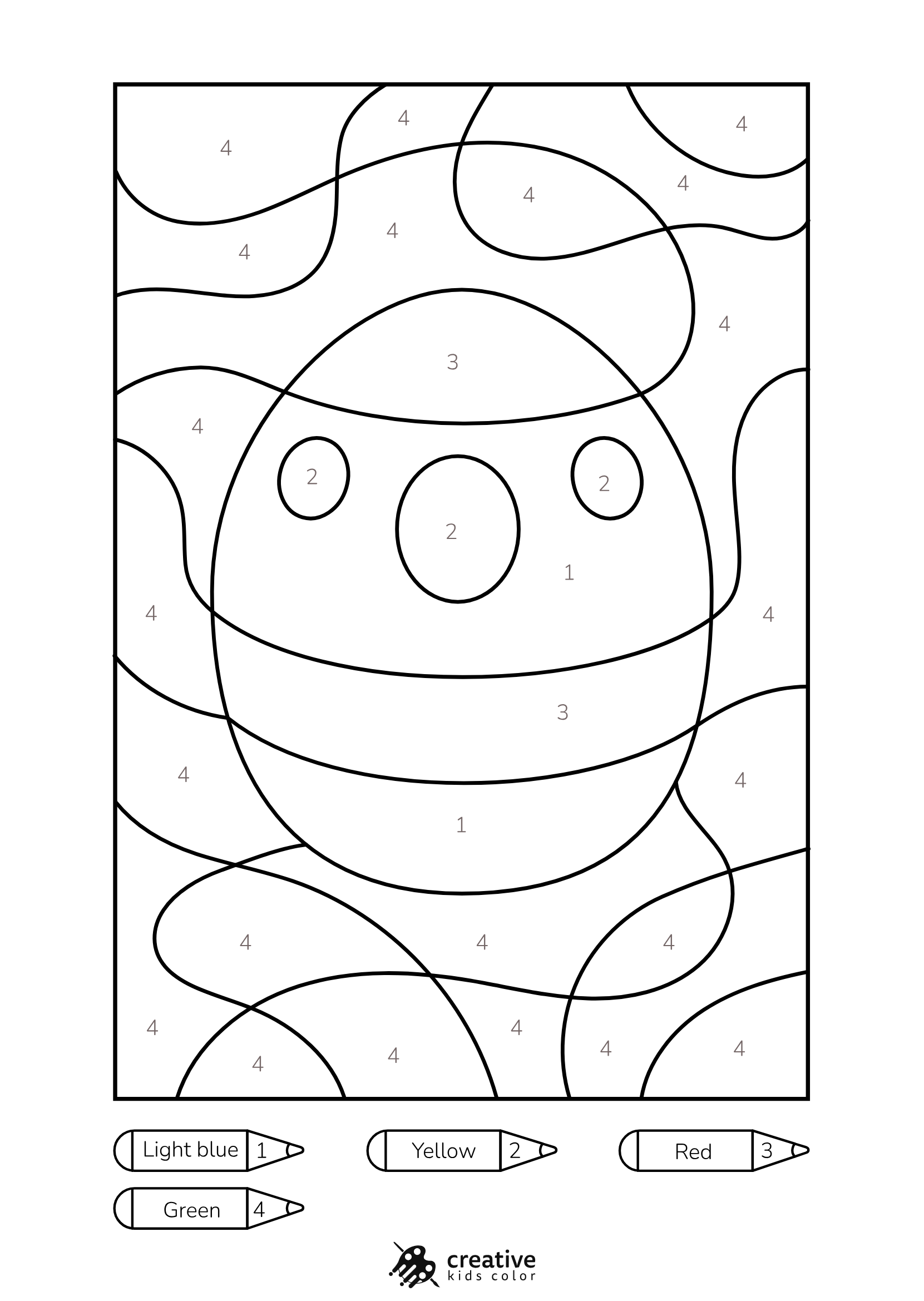 Easter Egg Color By Number Coloring Page With A Single Decorated Egg In Pastel Tones And Floral Patterns.