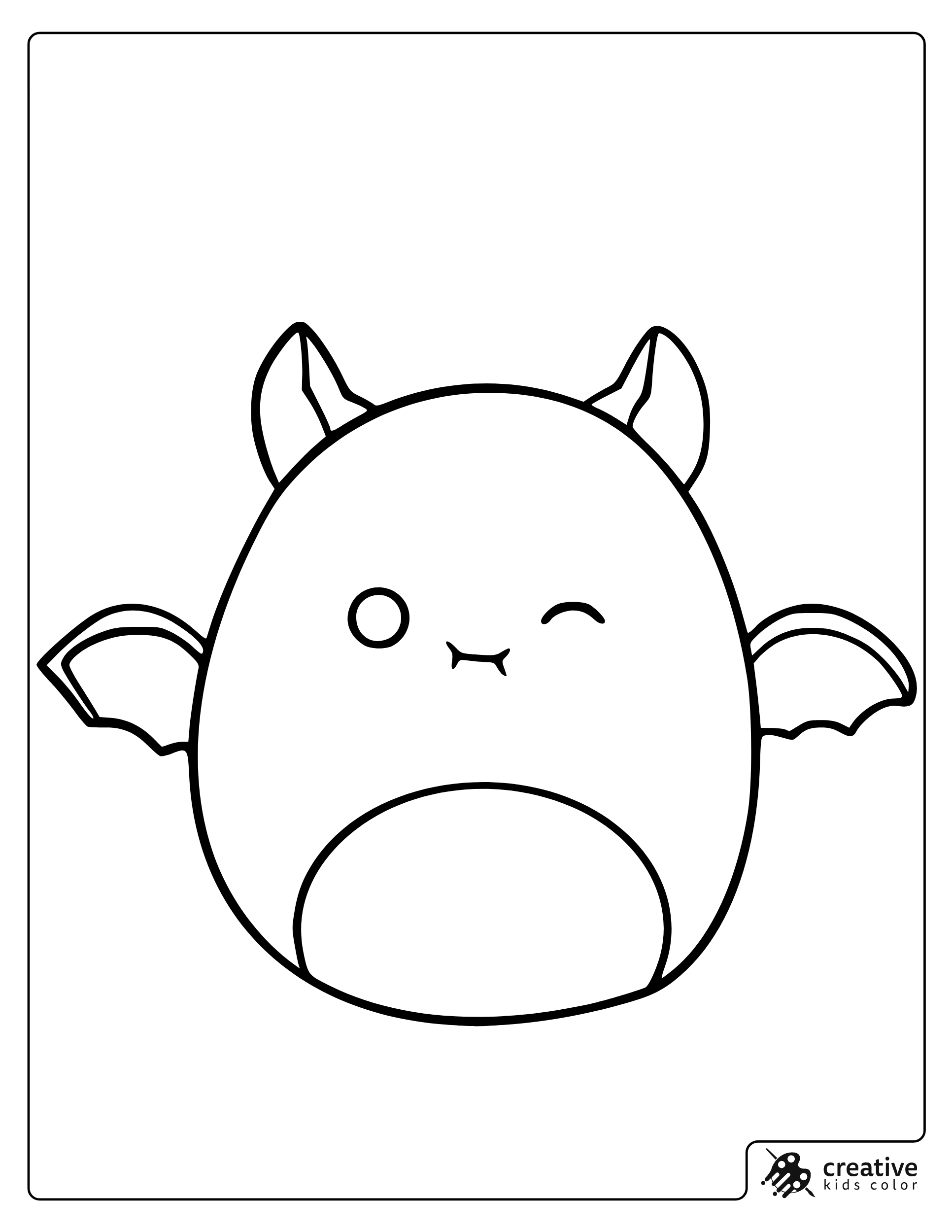 Coloring Page Emily The Bat Squishmallow With Winking Wings and Face.