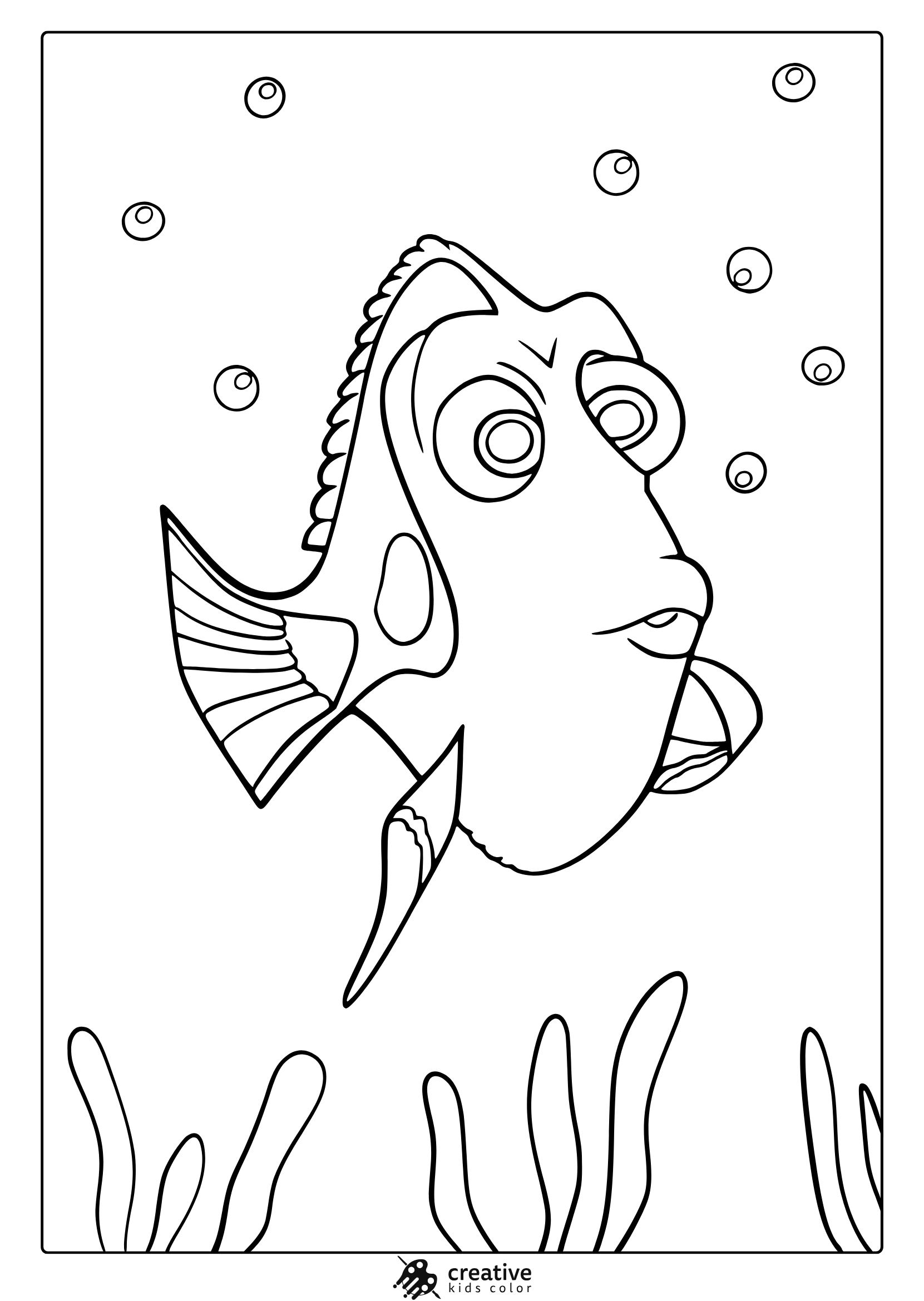 Dory Coloring Page Swimming Underwater.