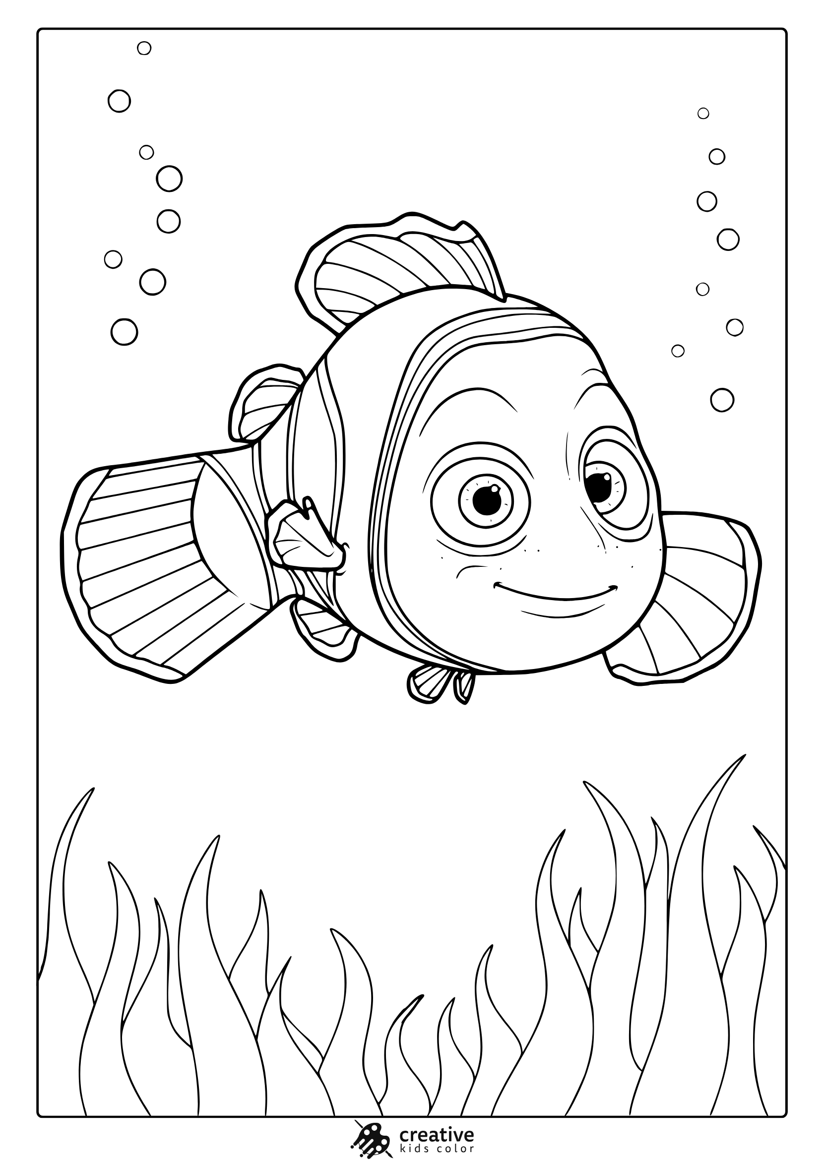Nemo Coloring Page Swimming Underwater.