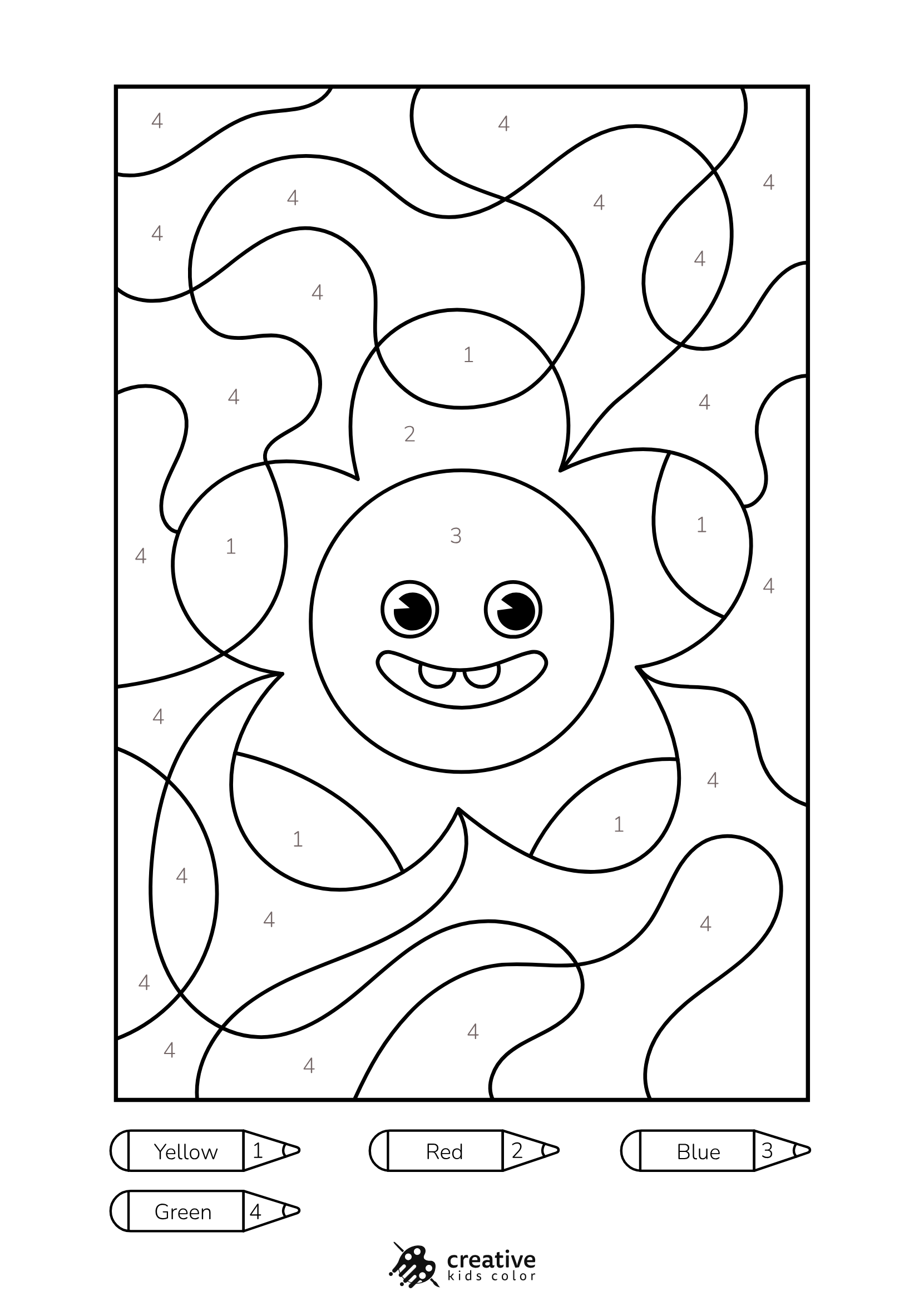 Flower Color By Number Coloring Page Featuring A Round Blooming Flower With Soft Petal Layers And Central Details.