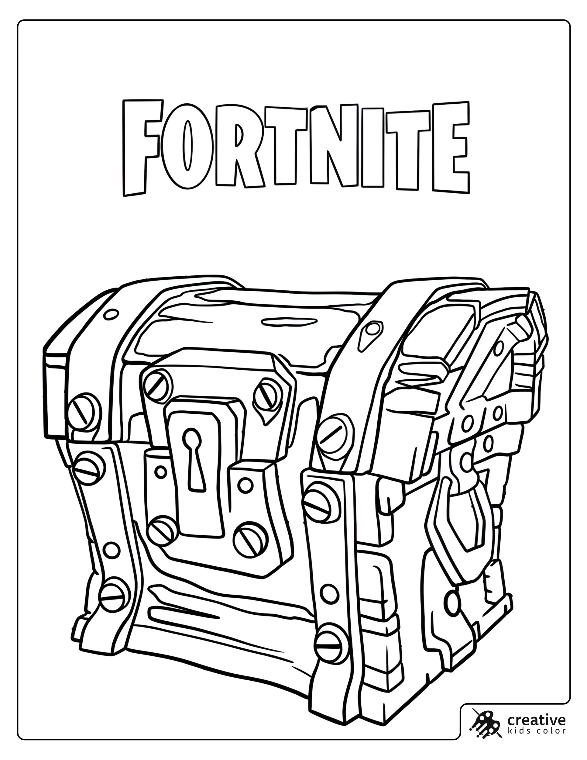 Fortnite Battle Royale Chest Coloring Page With Locked Treasure Chest