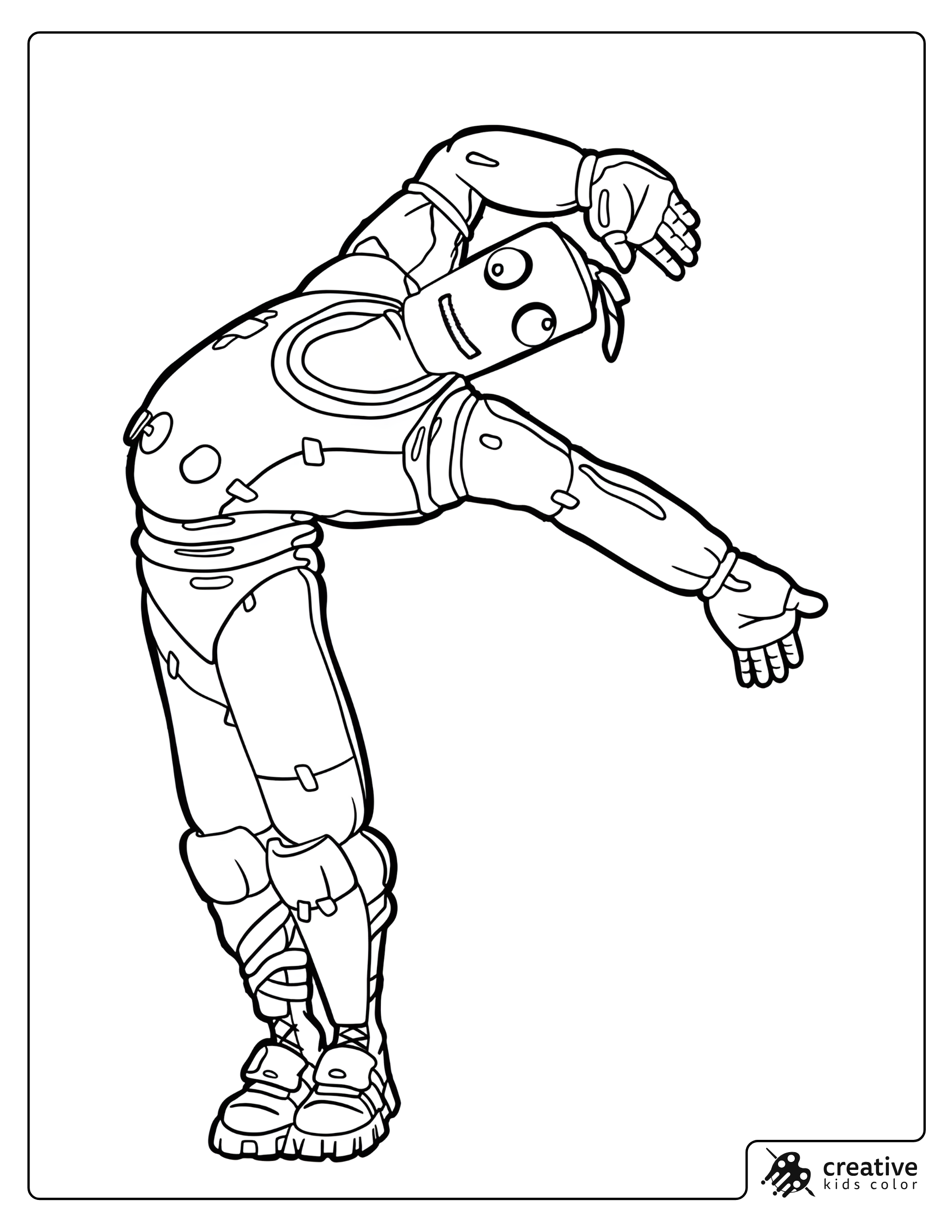 Fortnite Bendie Coloring Page In Stretch Pose With Arms Raised And Extended