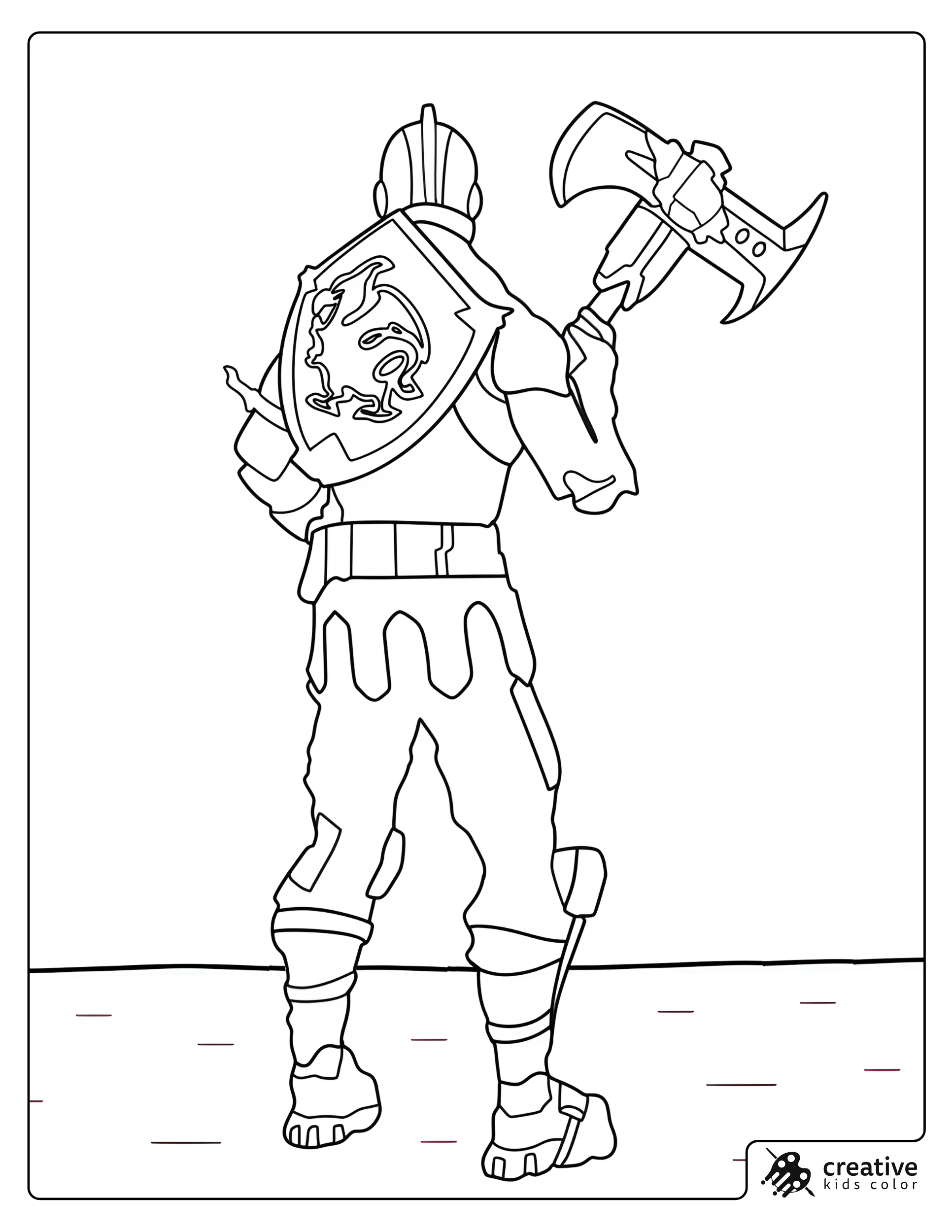 Fortnite Black Knight Coloring Page From Back With Pickaxe And Dragon Shield