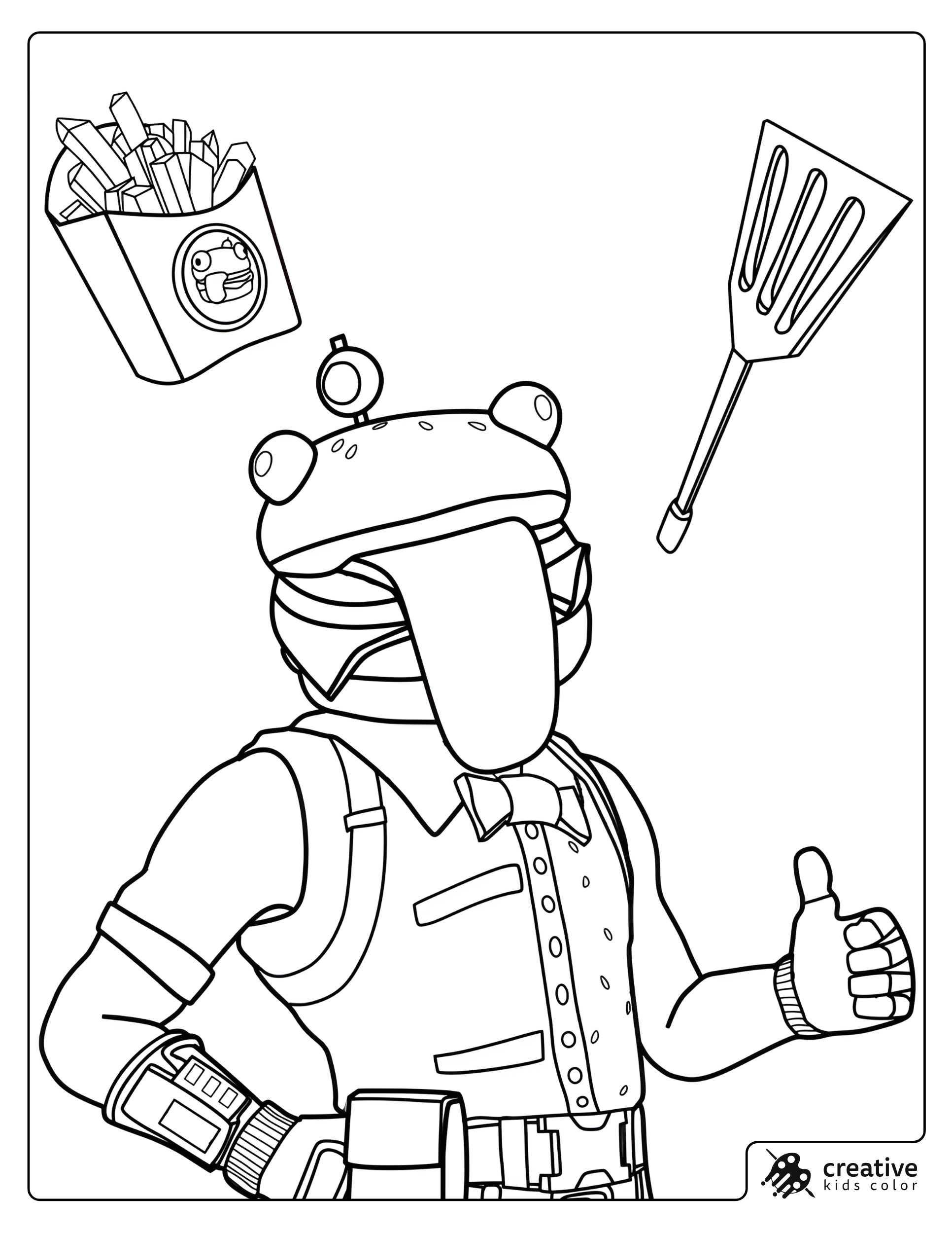 Fortnite Burger Boss Coloring Page With Fries Box And Spatula