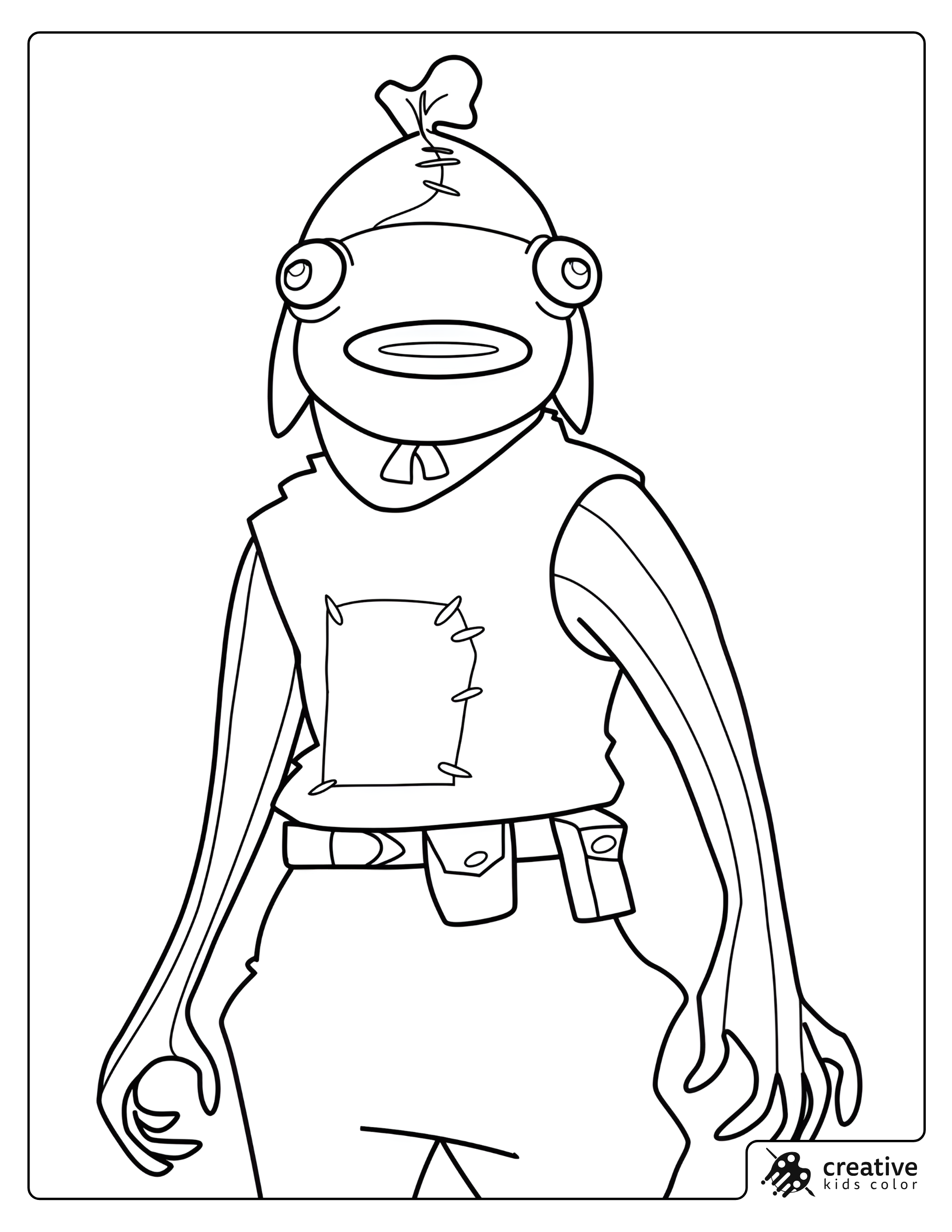 Fortnite Fishstick Coloring Page With Fish Head And Sleeveless Outfit