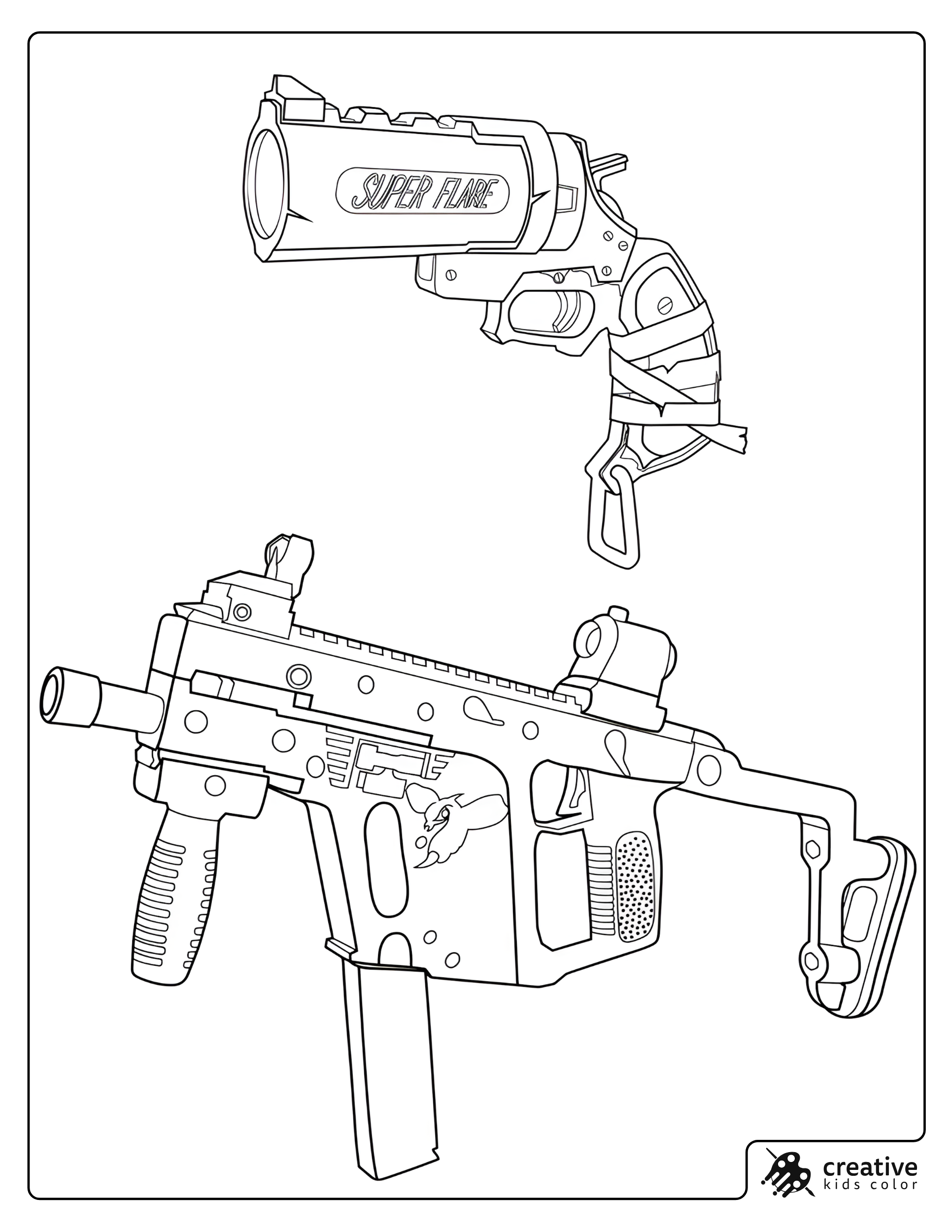 Fortnite Hornet Submachine Gun And Flare Gun Coloring Page With Two Weapons