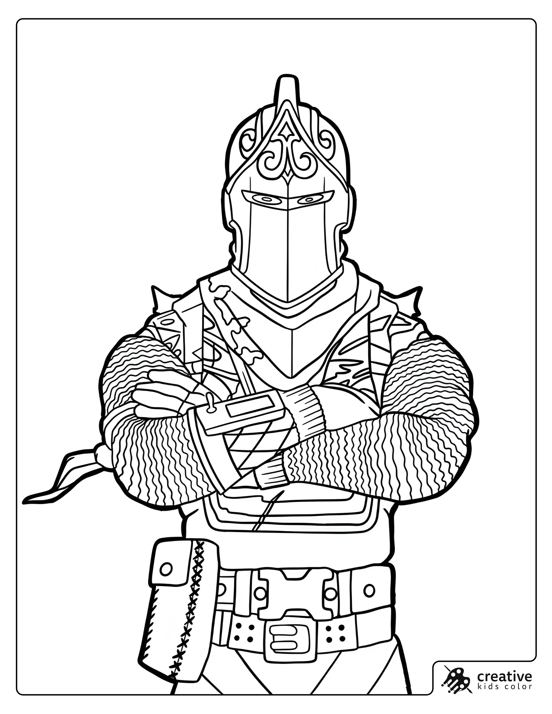 Fortnite Knight Skin Coloring Page With Helmet Armor And Crossed Arms