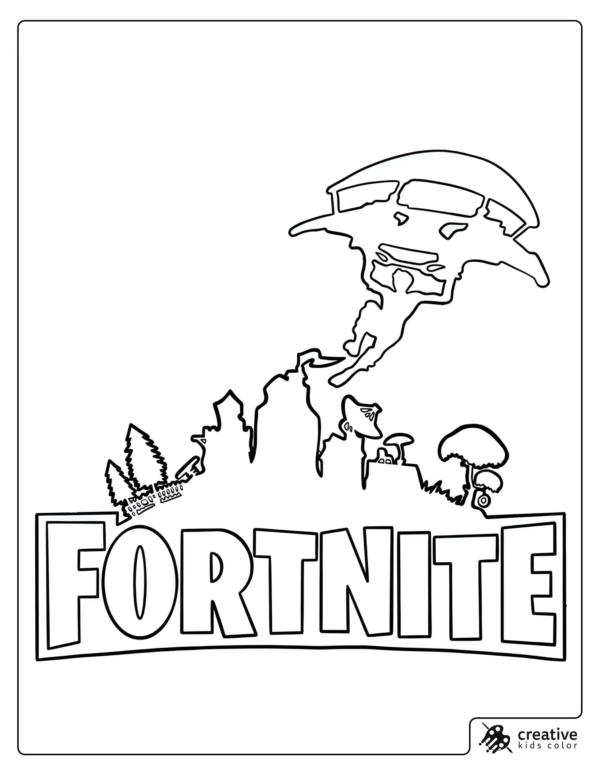 Fortnite Logo Design Coloring Page With Island Silhouette And Glider
