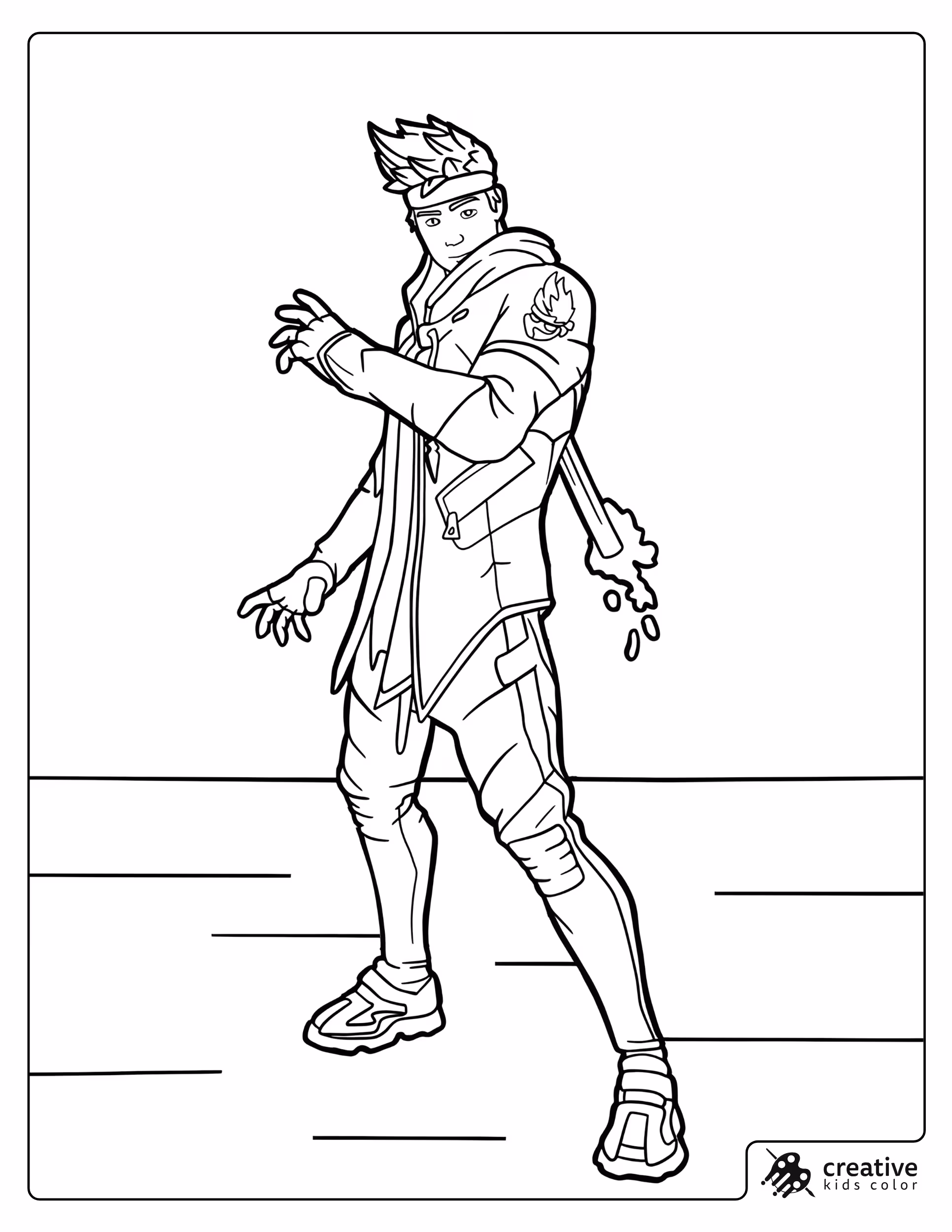 Fortnite Ninja Skin Coloring Page With Headband Hoodie And Flame Detail