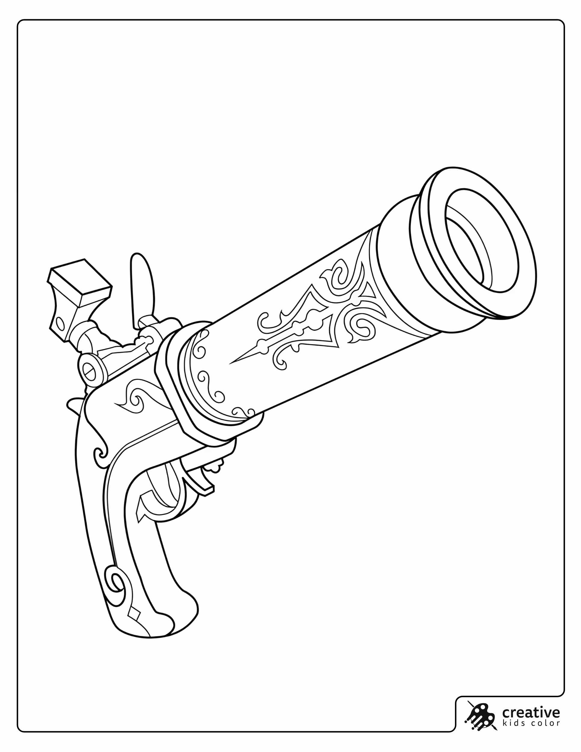 Fortnite Pistola Flintlock Coloring Page With Ornate Barrel And Decorative Handle